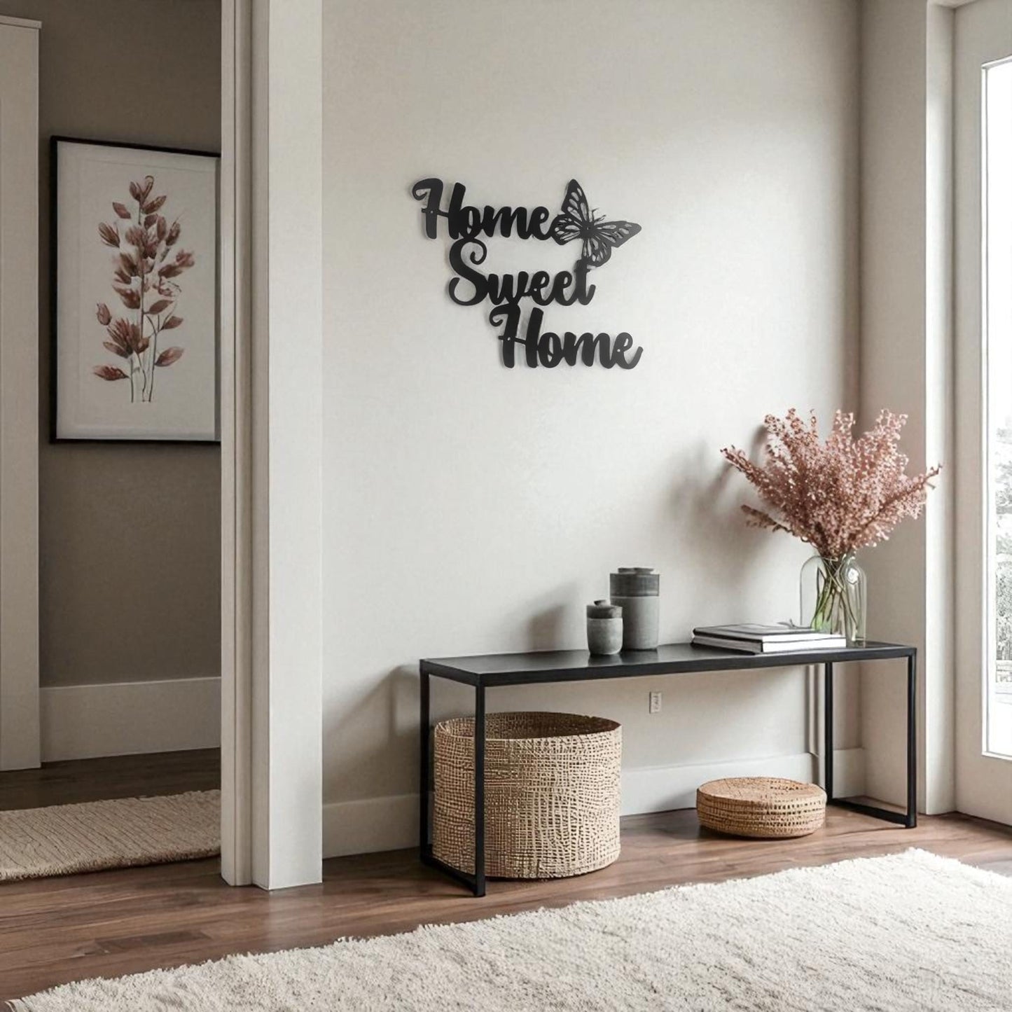 Home Sweet Home Metal Wall Art – Rustic Butterfly Design