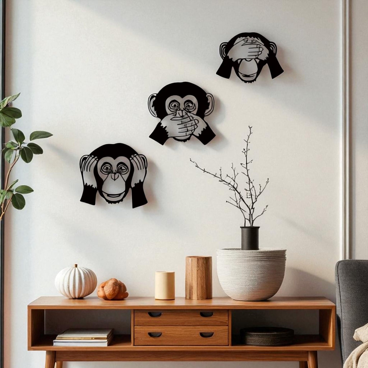 3 Pcs Funny Monkey Metal Wall Decor – See Hear Speak No Evil