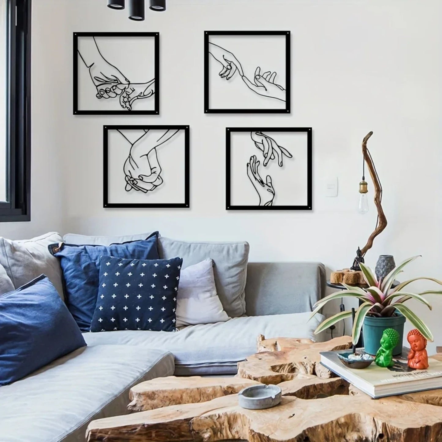 Minimalist Hand Line Art – Black Metal Wall Art