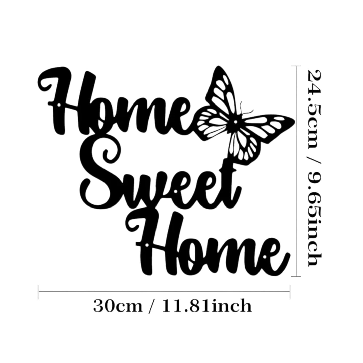 Home Sweet Home Metal Wall Art – Rustic Butterfly Design