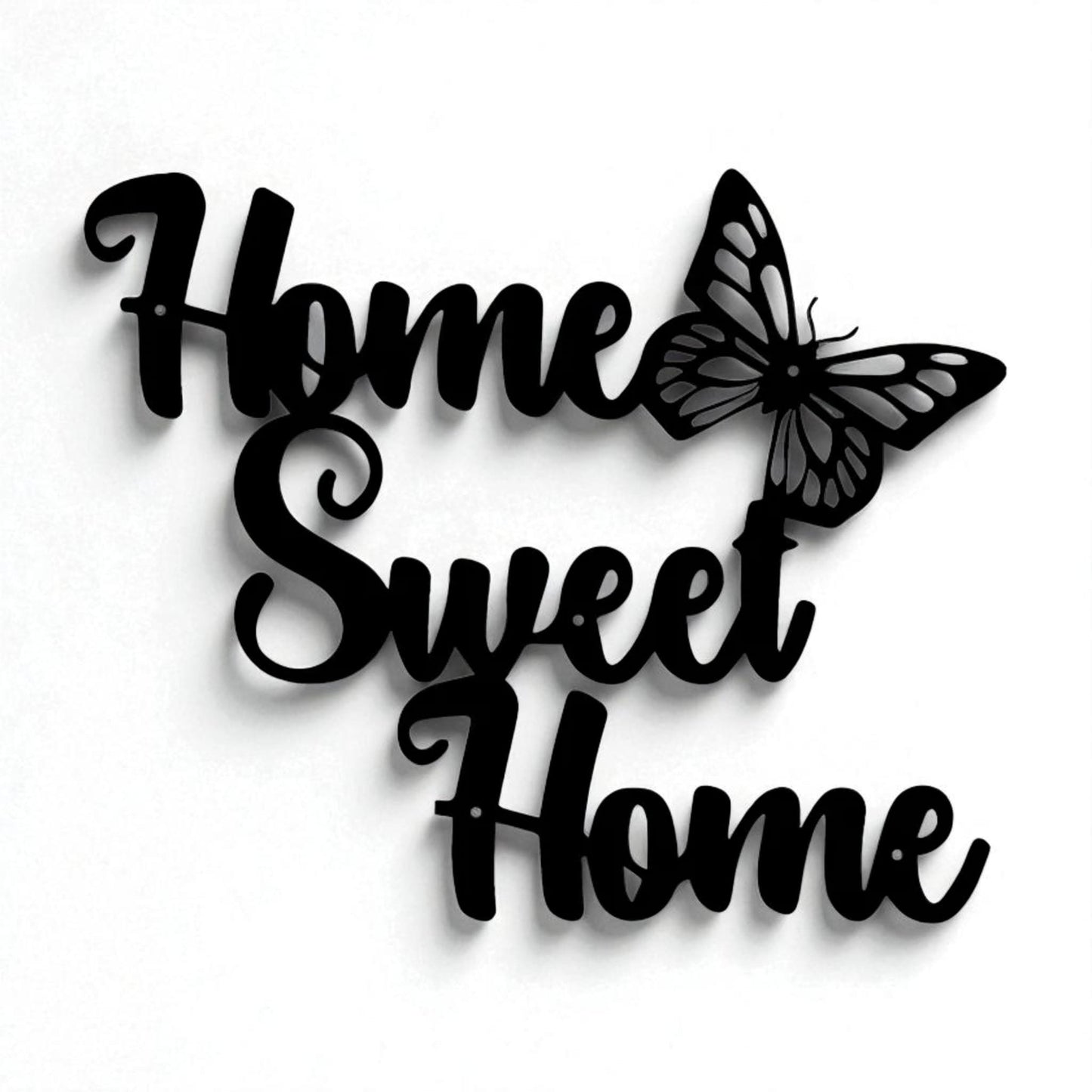 Home Sweet Home Metal Wall Art – Rustic Butterfly Design