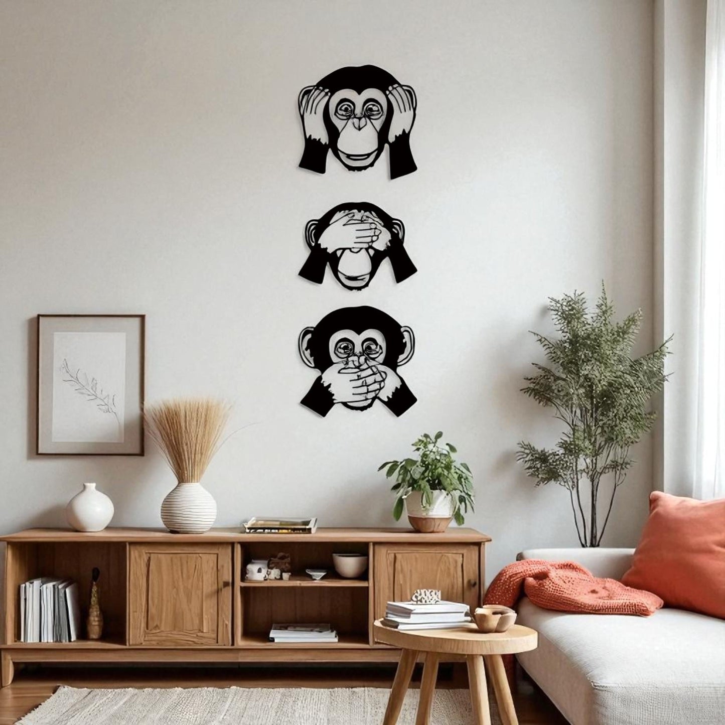 3 Pcs Funny Monkey Metal Wall Decor – See Hear Speak No Evil