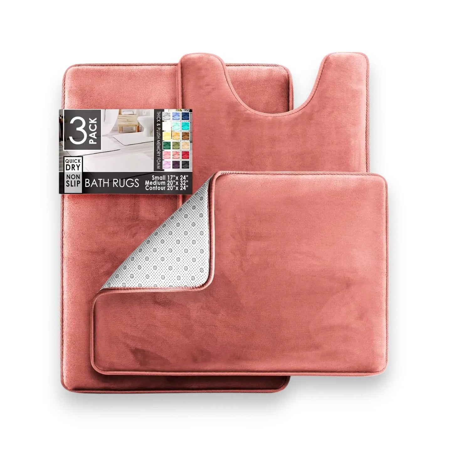 3PC Bathroom Rugs Set – Ultra-Soft Velvet Memory Foam Bath Mats, Non-Slip and Quick-Dry Geniogoods