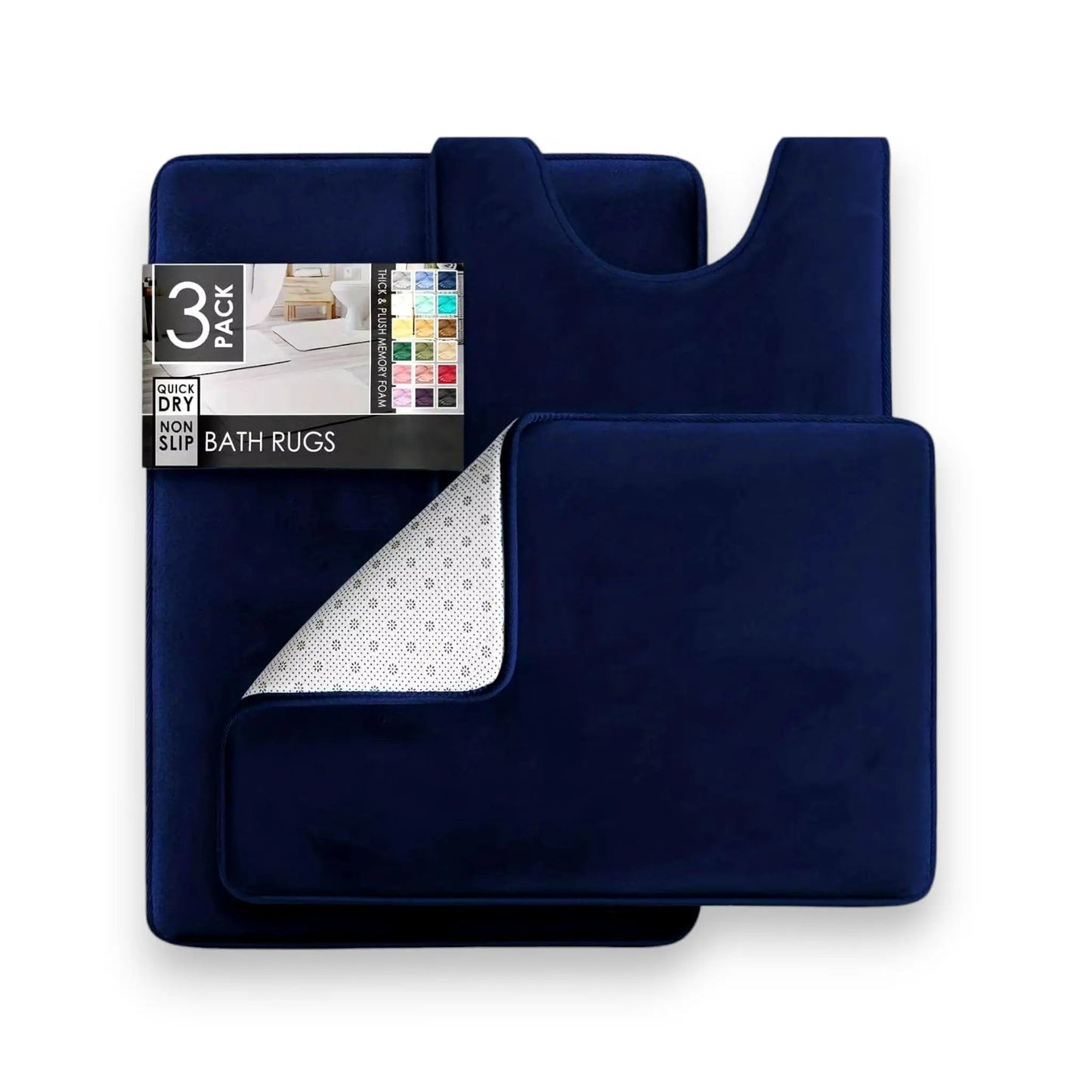 3PC Bathroom Rugs Set – Ultra-Soft Velvet Memory Foam Bath Mats, Non-Slip and Quick-Dry Geniogoods