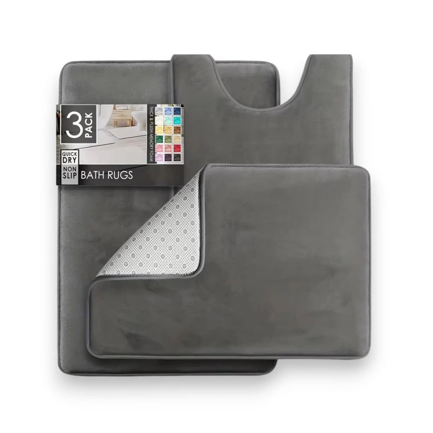 3PC Bathroom Rugs Set – Ultra-Soft Velvet Memory Foam Bath Mats, Non-Slip and Quick-Dry Geniogoods