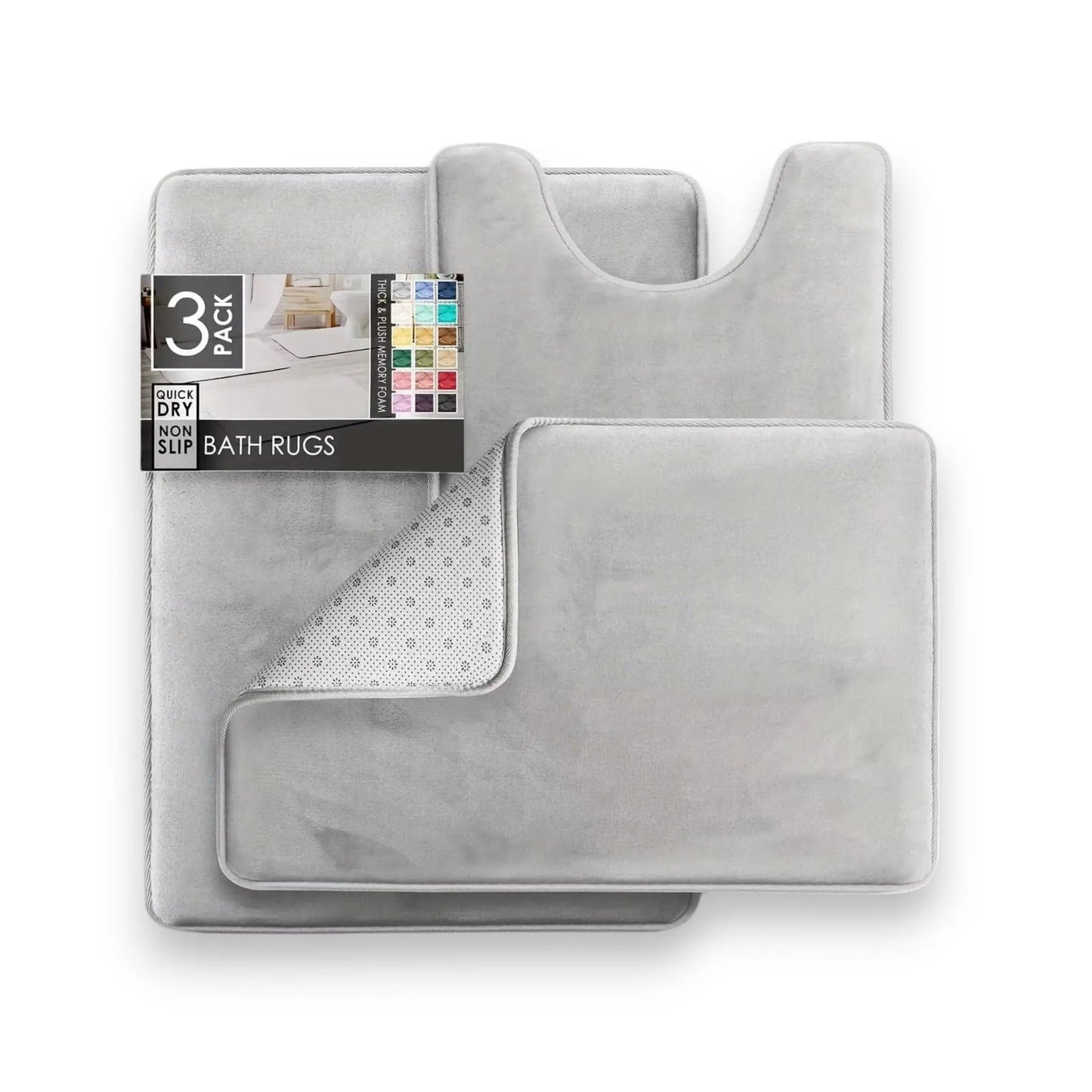 3PC Bathroom Rugs Set – Ultra-Soft Velvet Memory Foam Bath Mats, Non-Slip and Quick-Dry Geniogoods