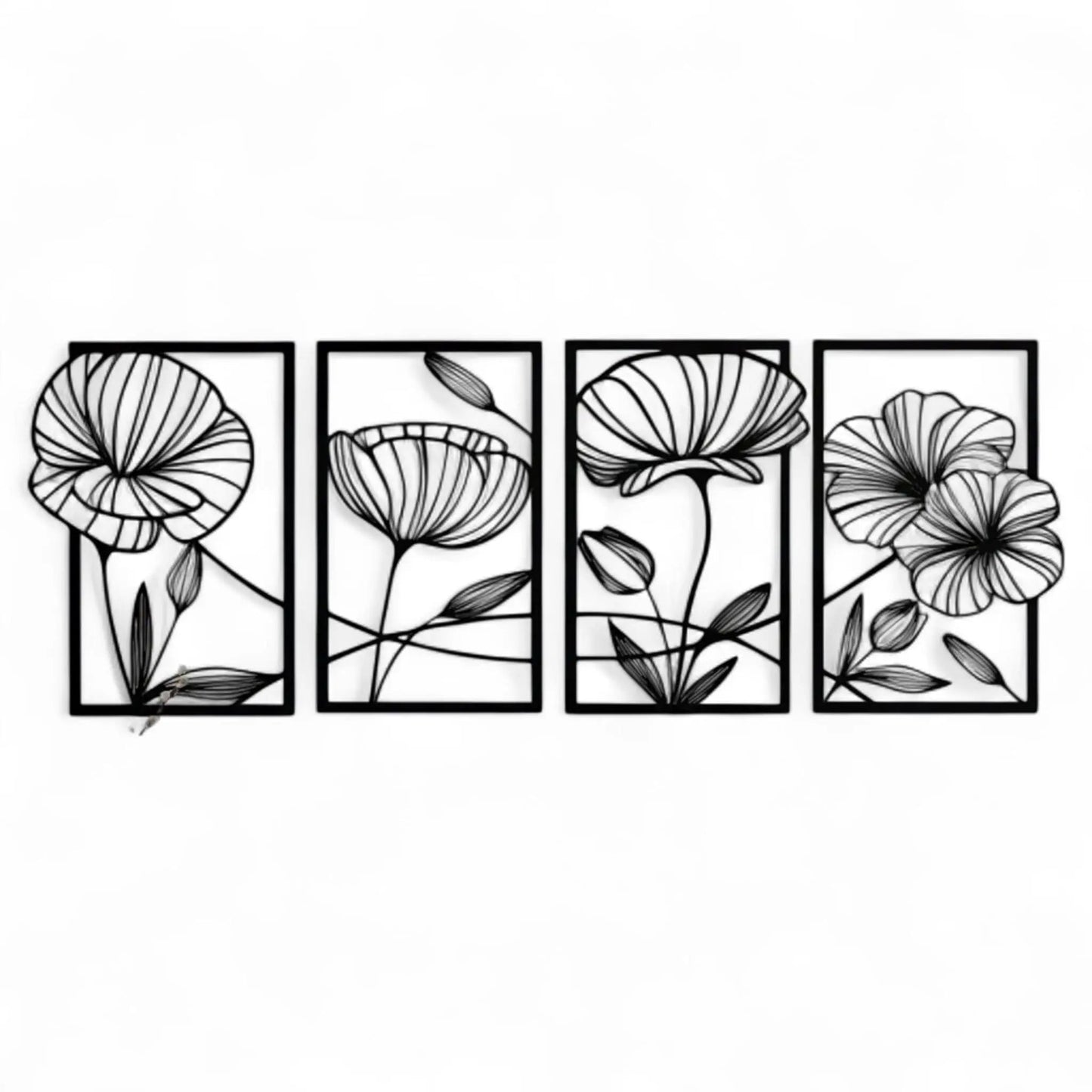 4-Piece Metal Lotus Wall Art – Minimalist Floral Line Decor Set Geniogoods