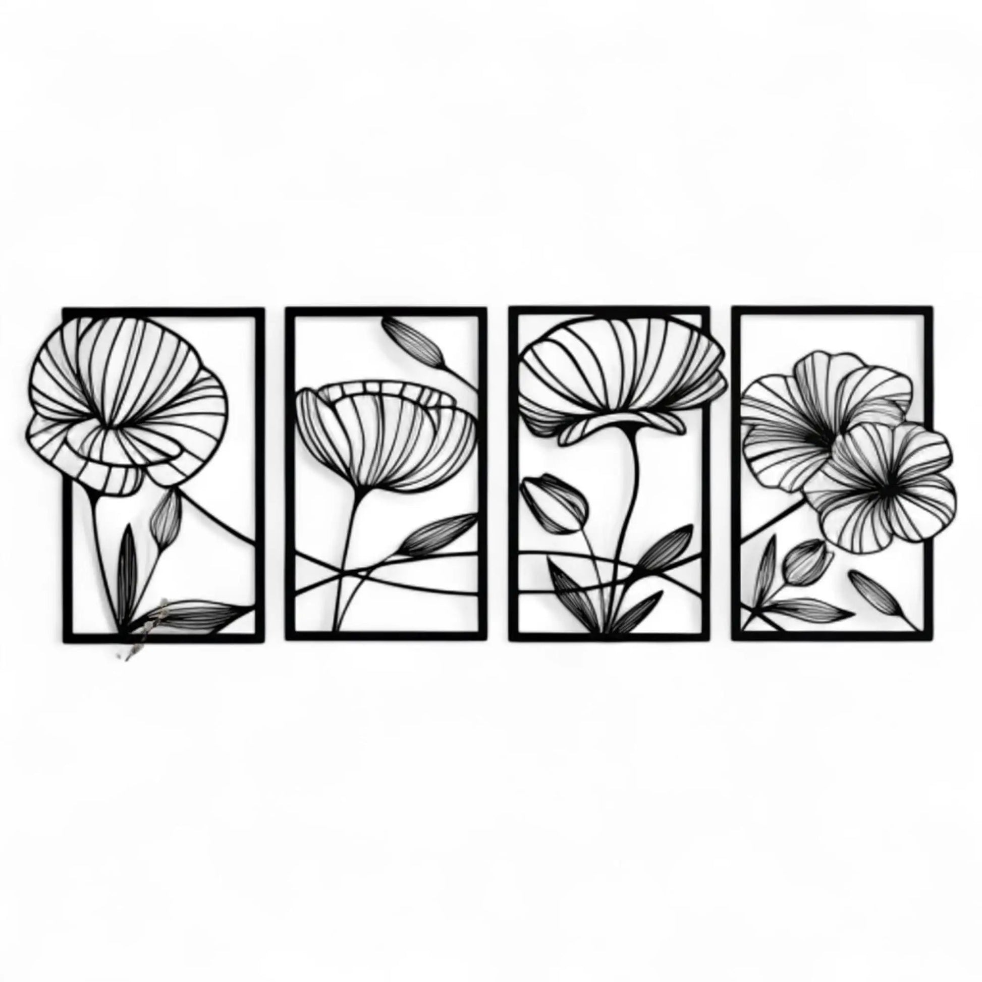 4-Piece Metal Lotus Wall Art – Minimalist Floral Line Decor Set  Geniogoods