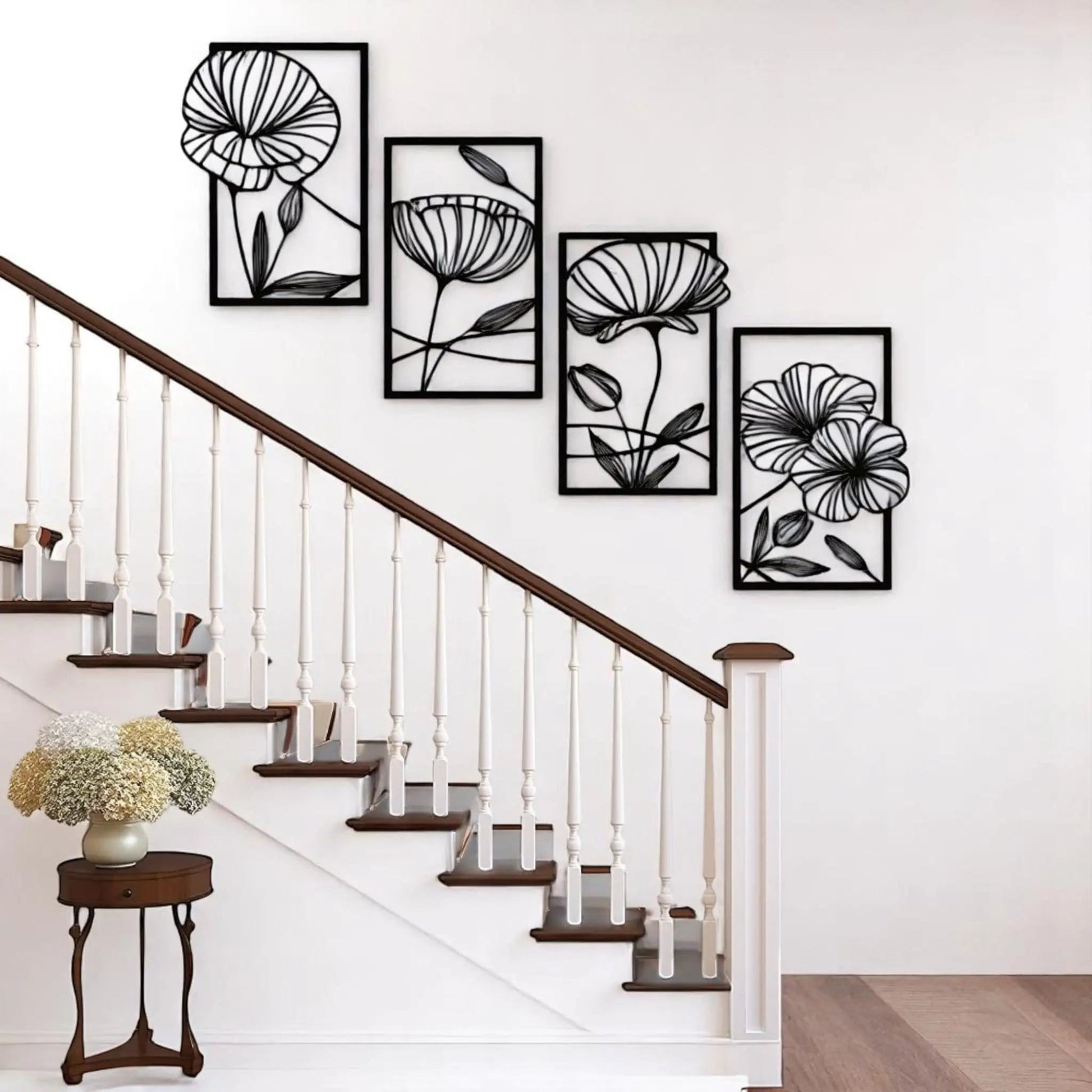 4-Piece Metal Lotus Wall Art – Minimalist Floral Line Decor Set  Geniogoods