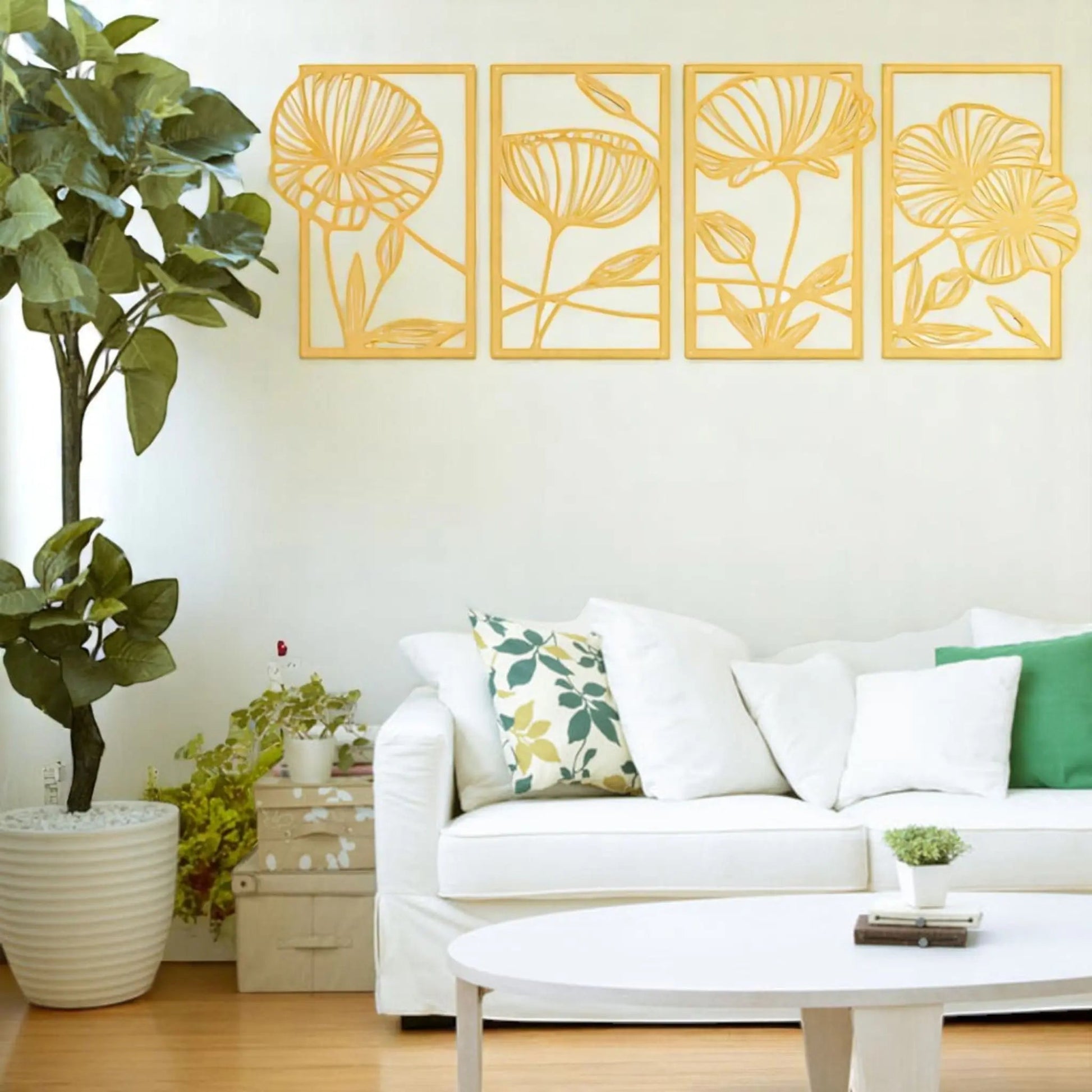 4-Piece Metal Lotus Wall Art – Minimalist Floral Line Decor Set  Geniogoods