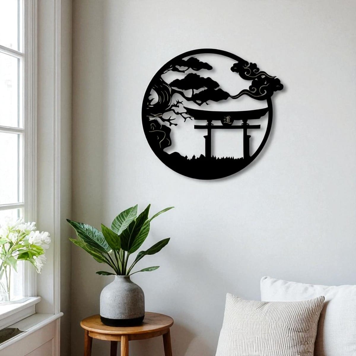 Torii Gate & Bonsai Tree Metal Wall Art – Japanese Samurai Decor