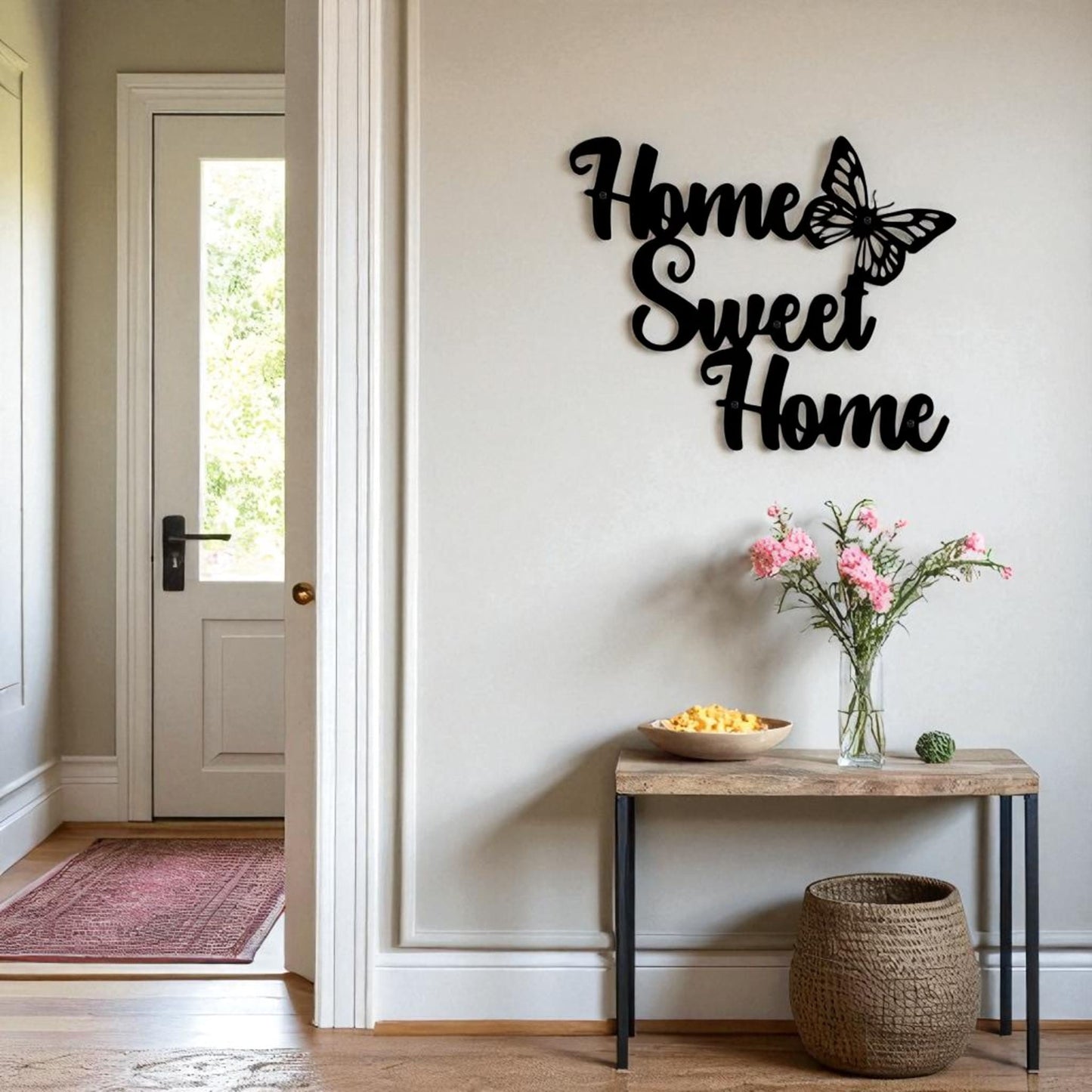 Home Sweet Home Metal Wall Art – Rustic Butterfly Design