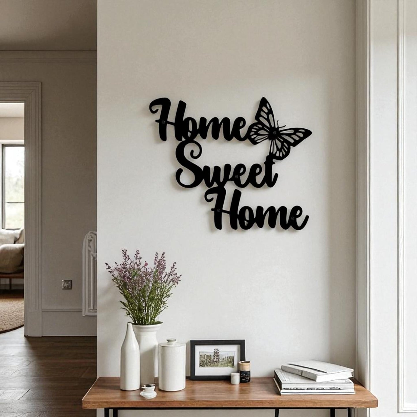 Home Sweet Home Metal Wall Art – Rustic Butterfly Design