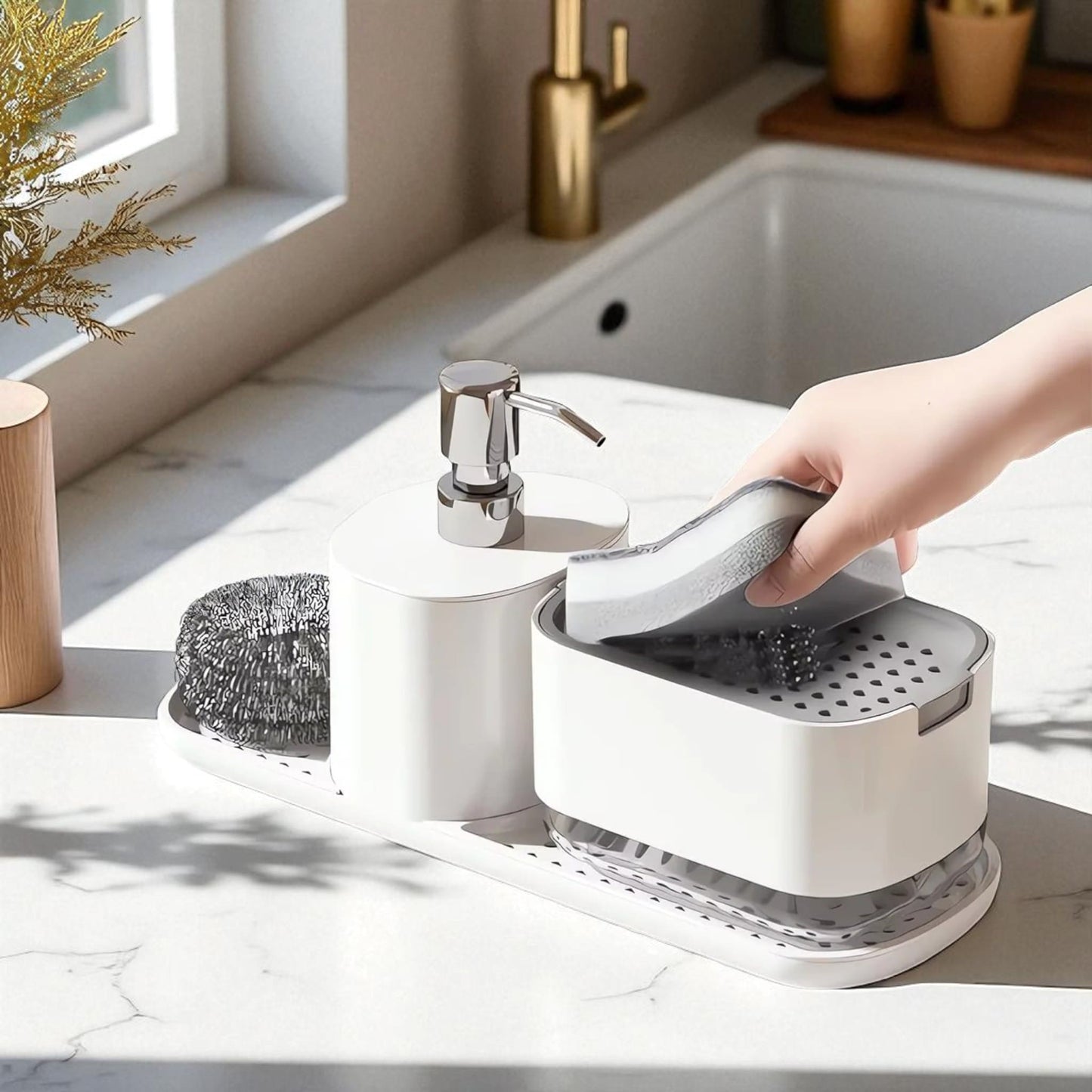 Kitchen soap dispenser set 4-in-1 – sleek sink organizer - Geniogoods