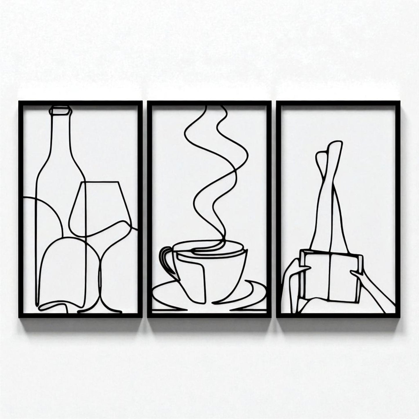 Set of 3 Minimalist Book & Coffee Metal Wall Art – Modern Home Decor