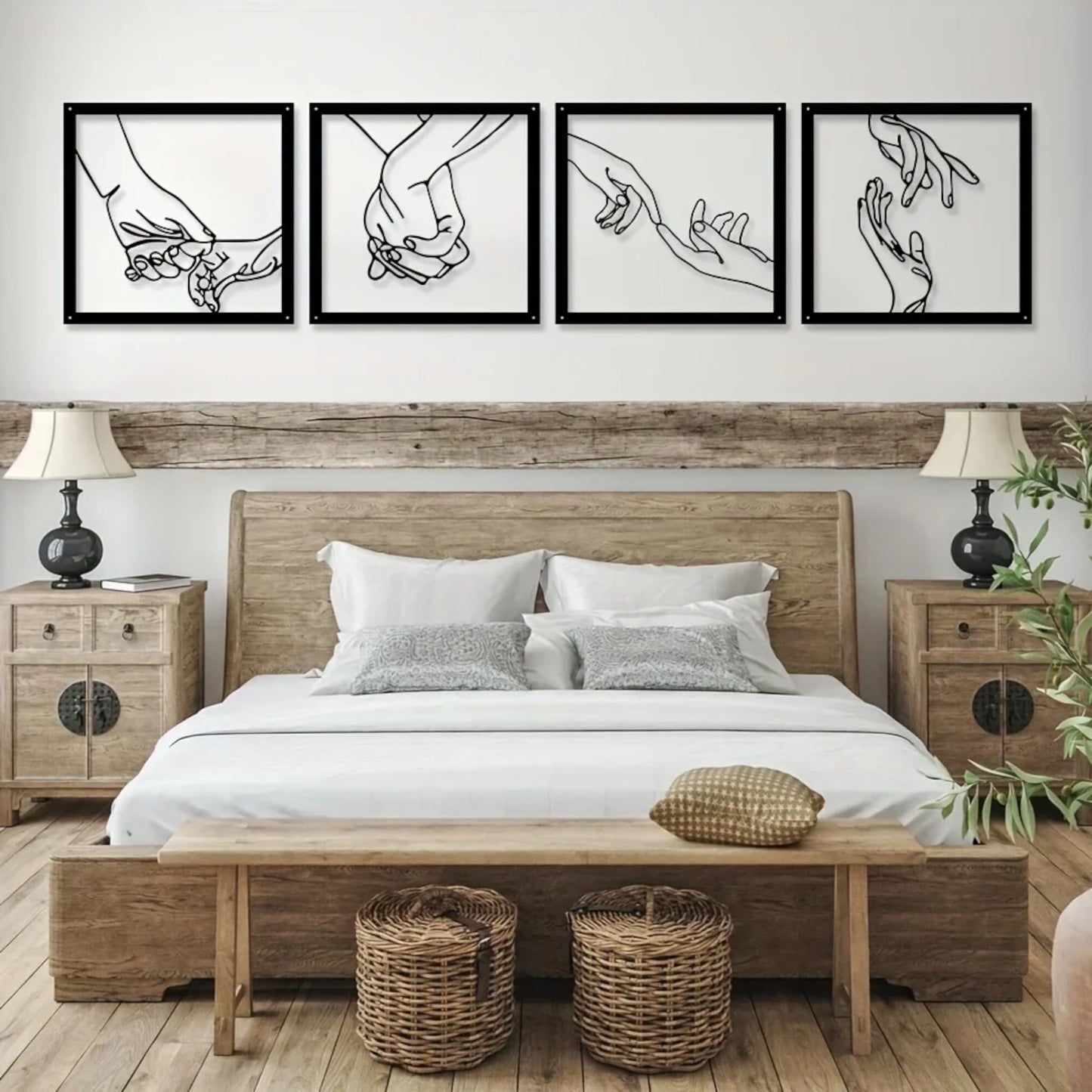 Minimalist Hand Line Art – Black Metal Wall Art