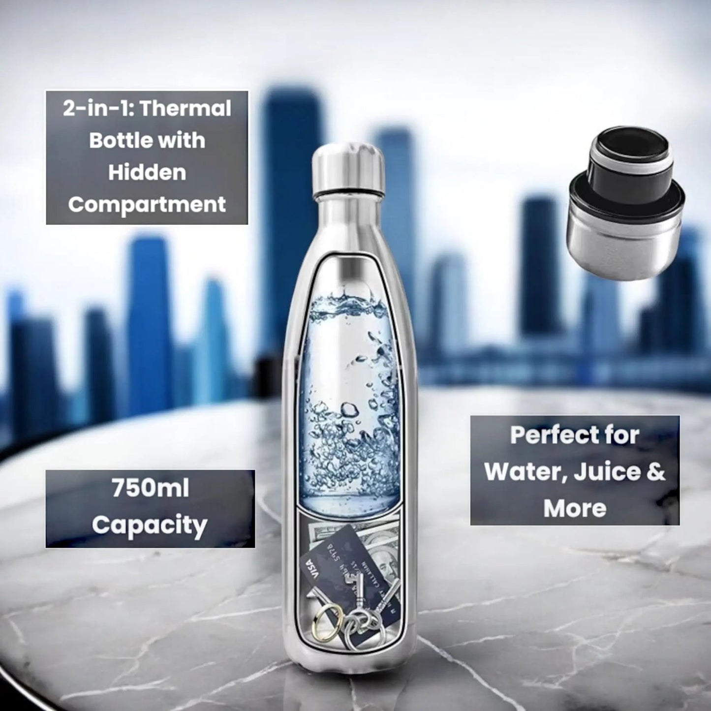 750ML Hidden Safe Water Bottle – Secure Storage for Cash & Valuables Geniogoods
