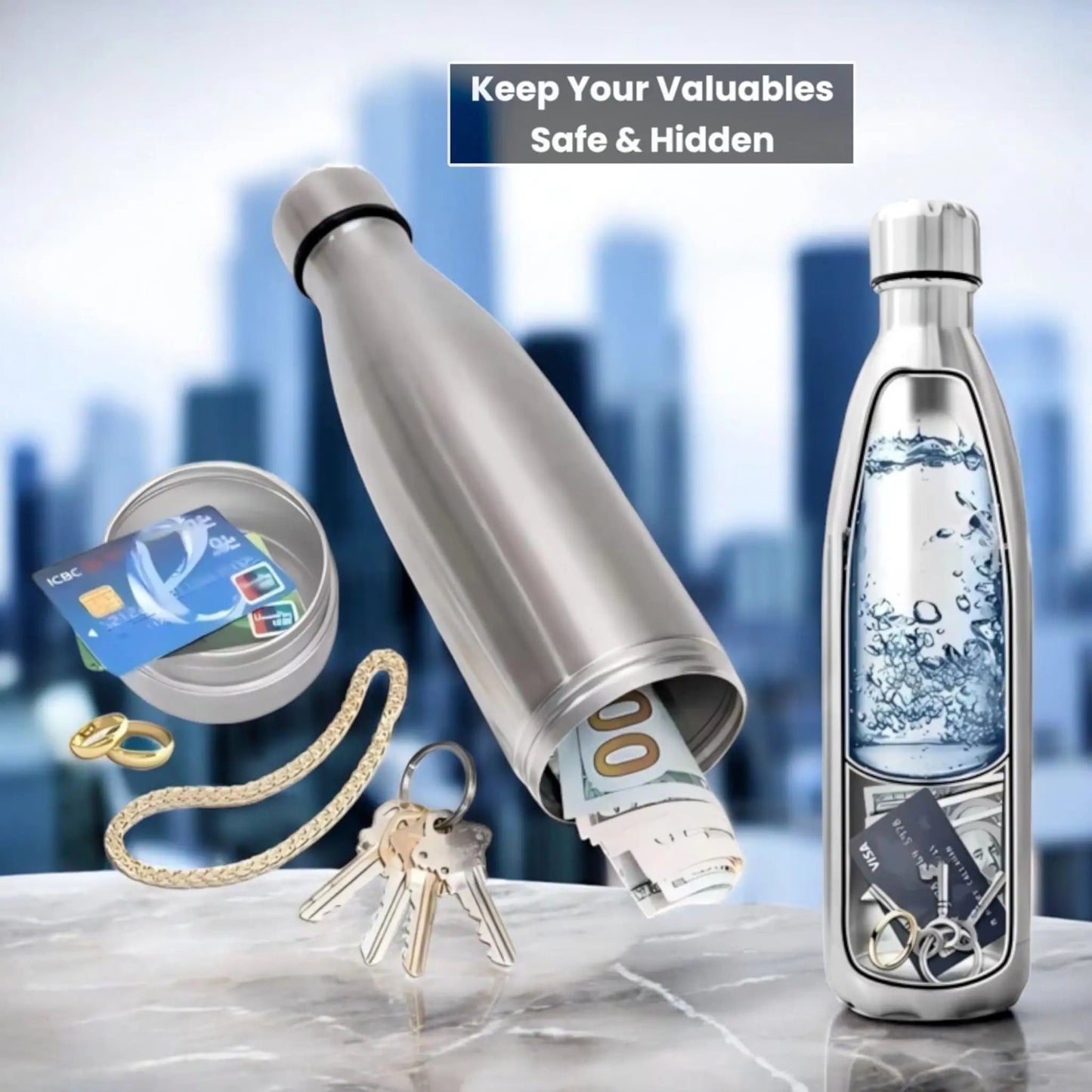 750ML Hidden Safe Water Bottle – Secure Storage for Cash & Valuables Geniogoods