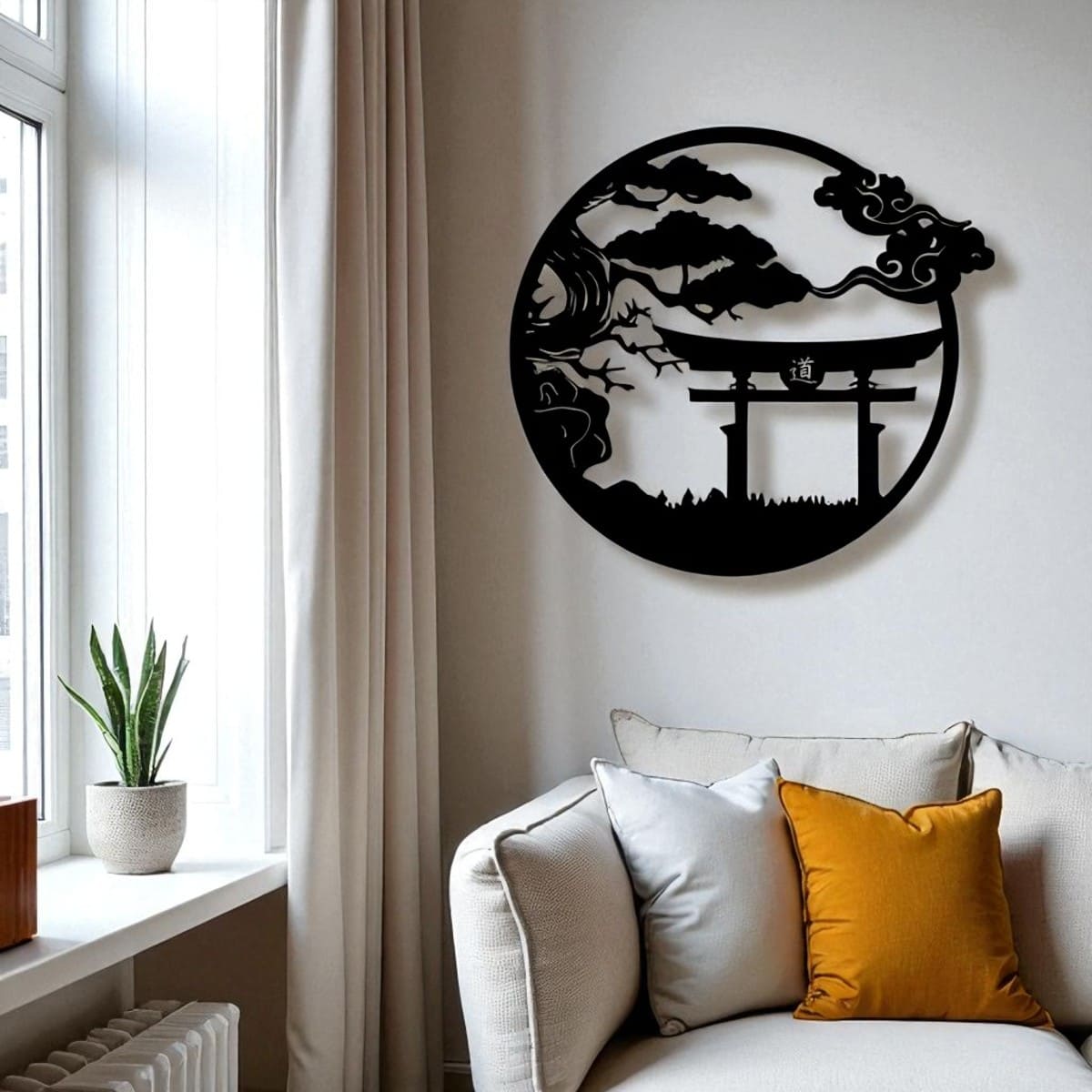 Torii Gate & Bonsai Tree Metal Wall Art – Japanese Samurai Decor