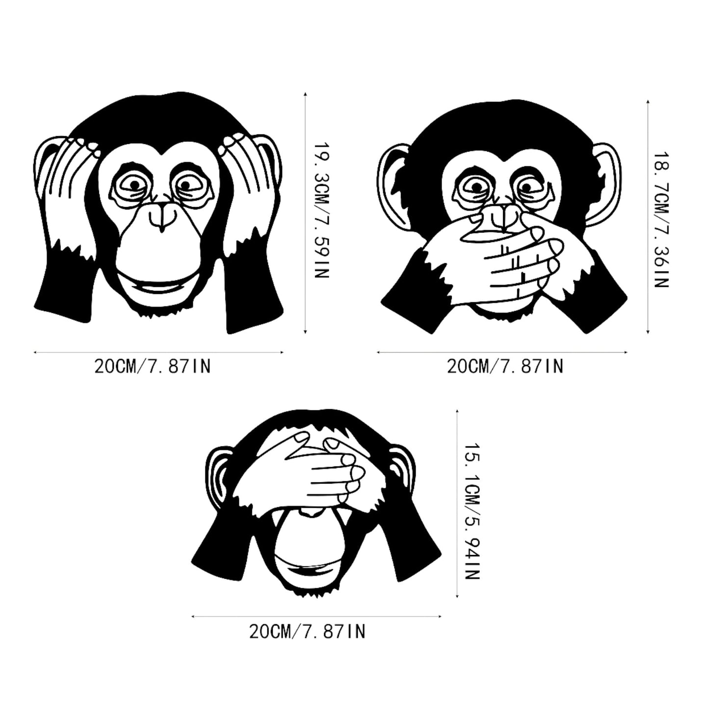 3 Pcs Funny Monkey Metal Wall Decor – See Hear Speak No Evil