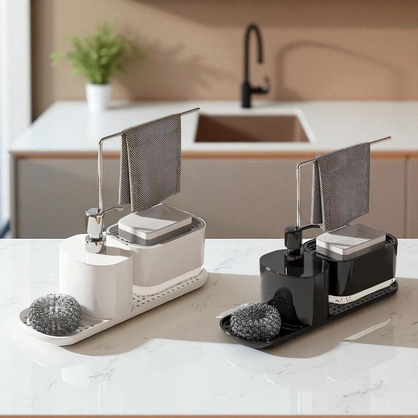 Kitchen soap dispenser set 4-in-1 – sleek sink organizer - Geniogoods