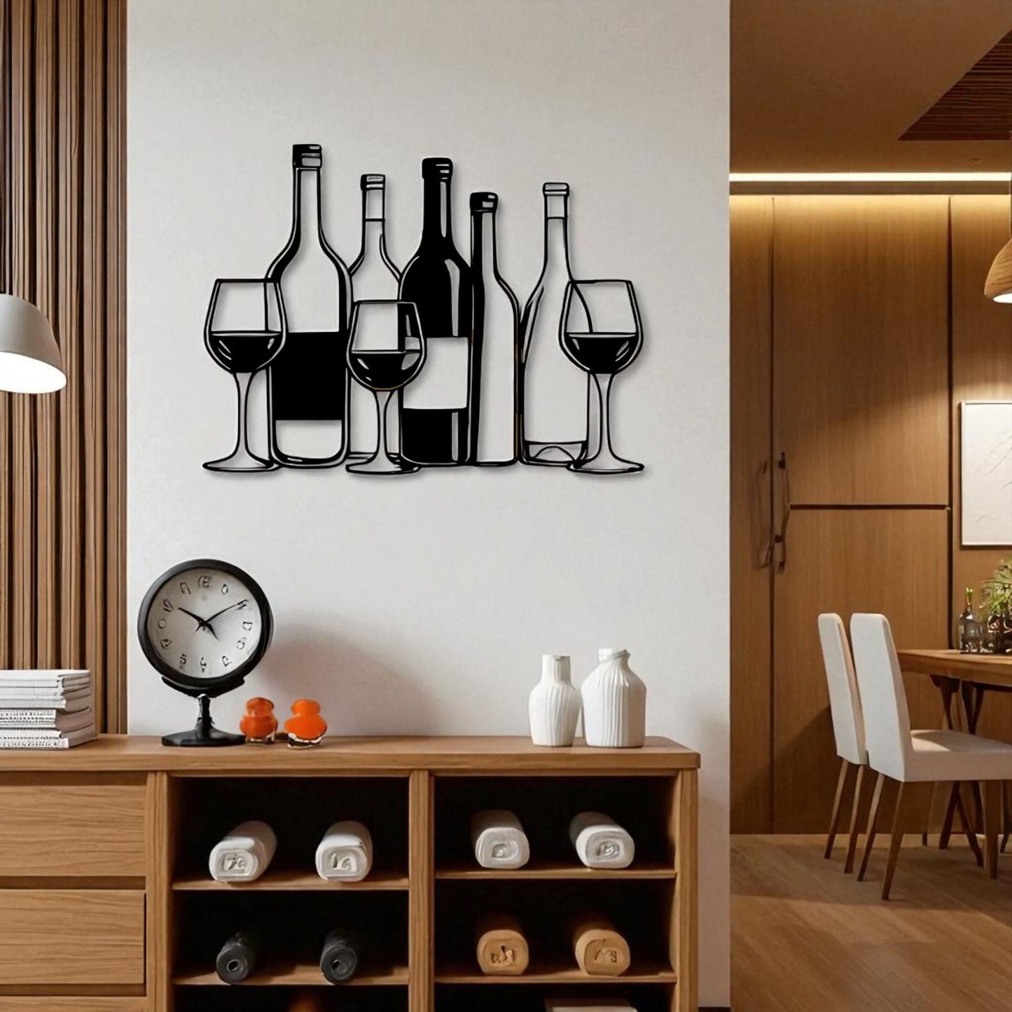 Metal Wine Bottles & Glasses Wall Art – Bar Kitchen Decor