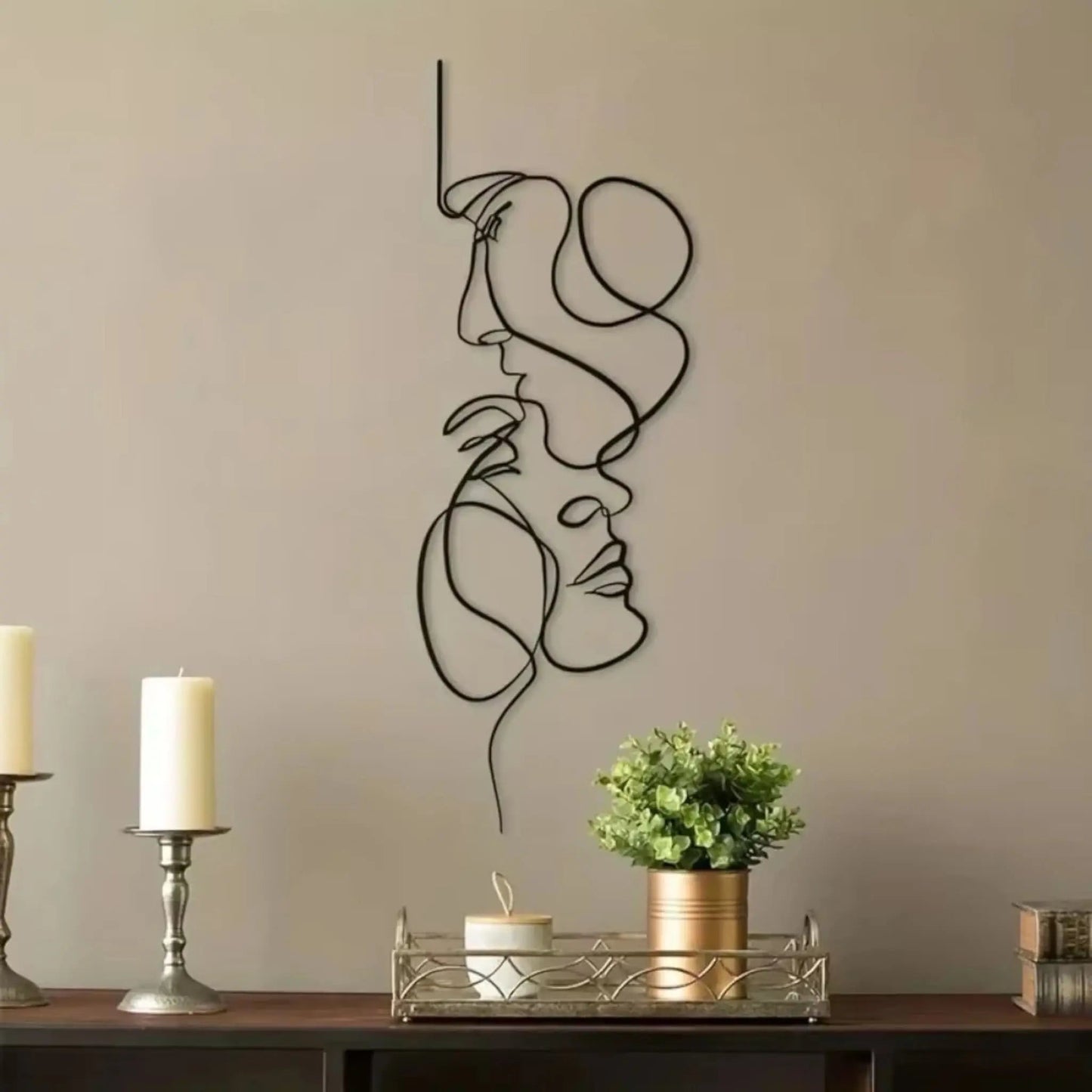 Abstract Face Metal Wall Art – Minimalist Line Sculpture Decor Geniogoods