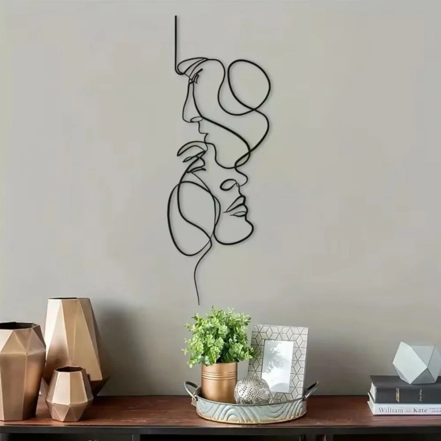 Abstract Face Metal Wall Art – Minimalist Line Sculpture Decor Geniogoods