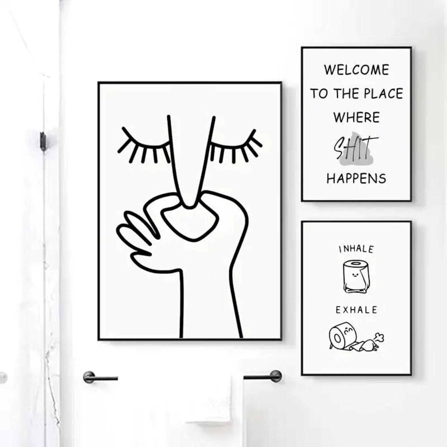 Abstract Humour Bad Smell Funny Bathroom Poster Black White Prints Canvas Painting Wall Art Pictures WC Toilet Room Decor