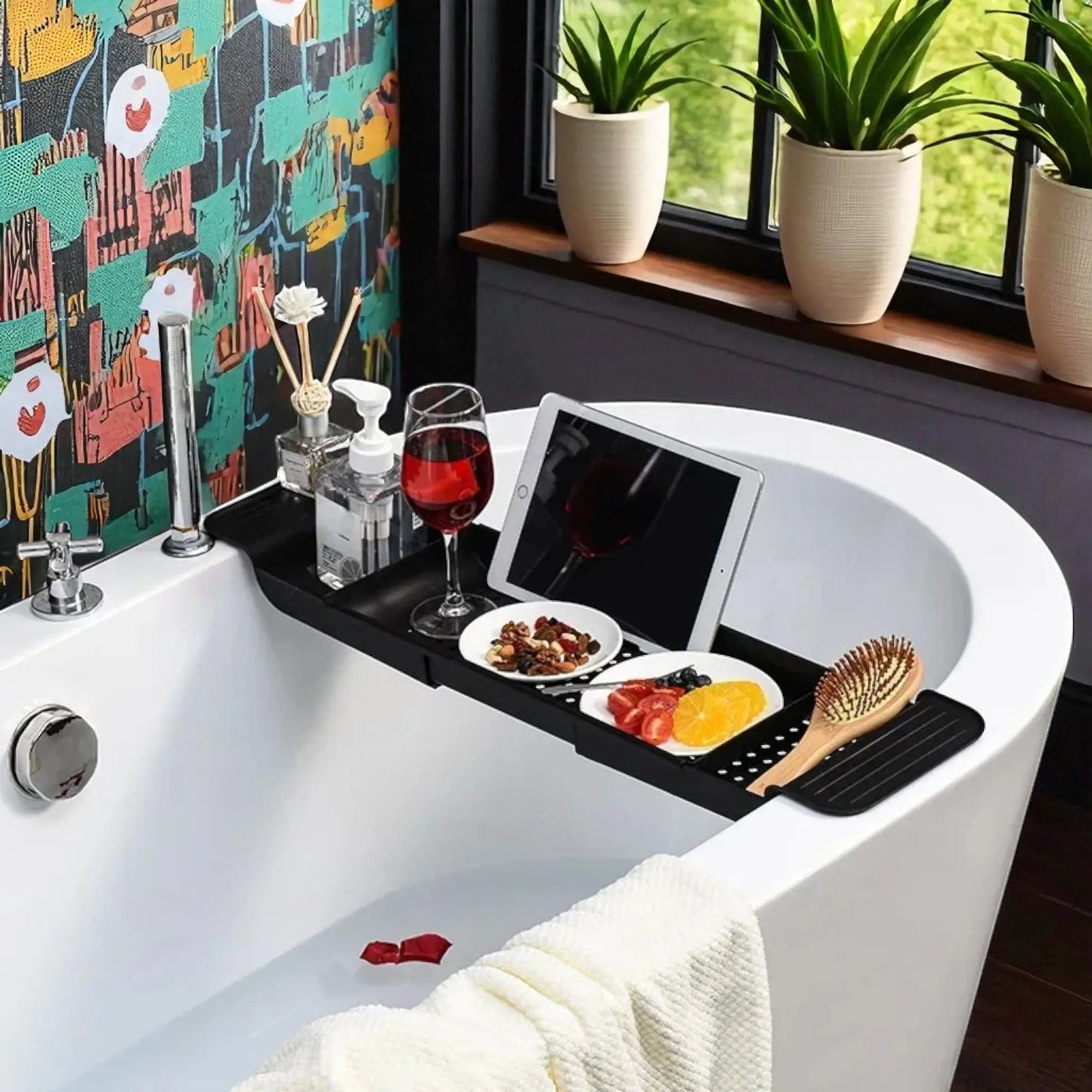 Bathtub tray shelf – retractable bath caddy in black or white Geniogoods