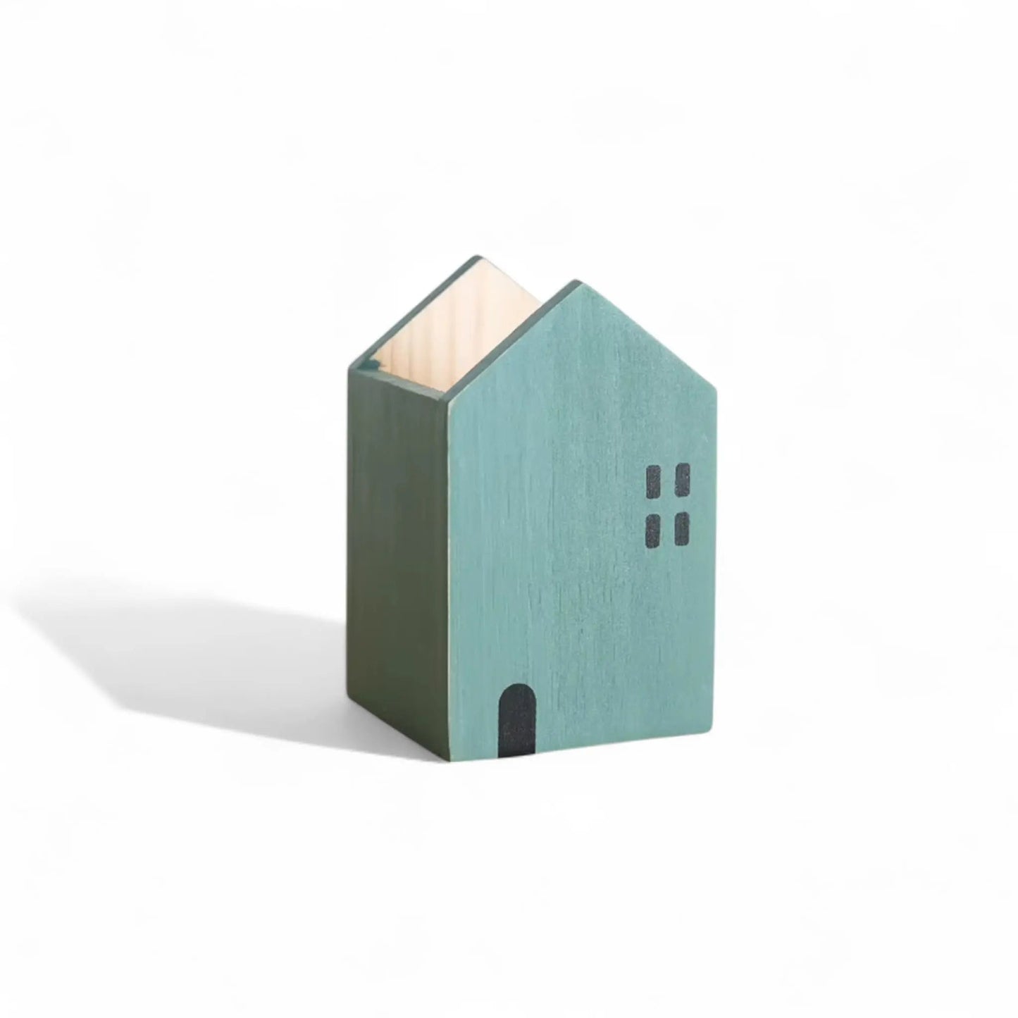 Cartoon house pencil holder – cute wooden pen & brush organizer Geniogoods