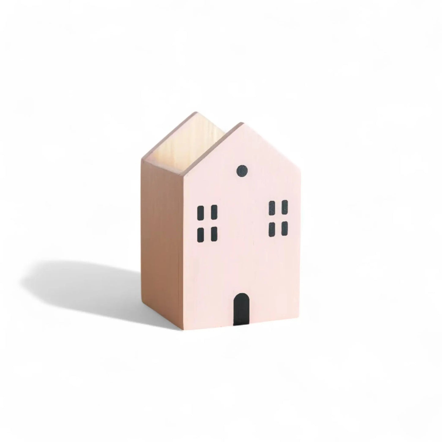 Cartoon house pencil holder – cute wooden pen & brush organizer Geniogoods