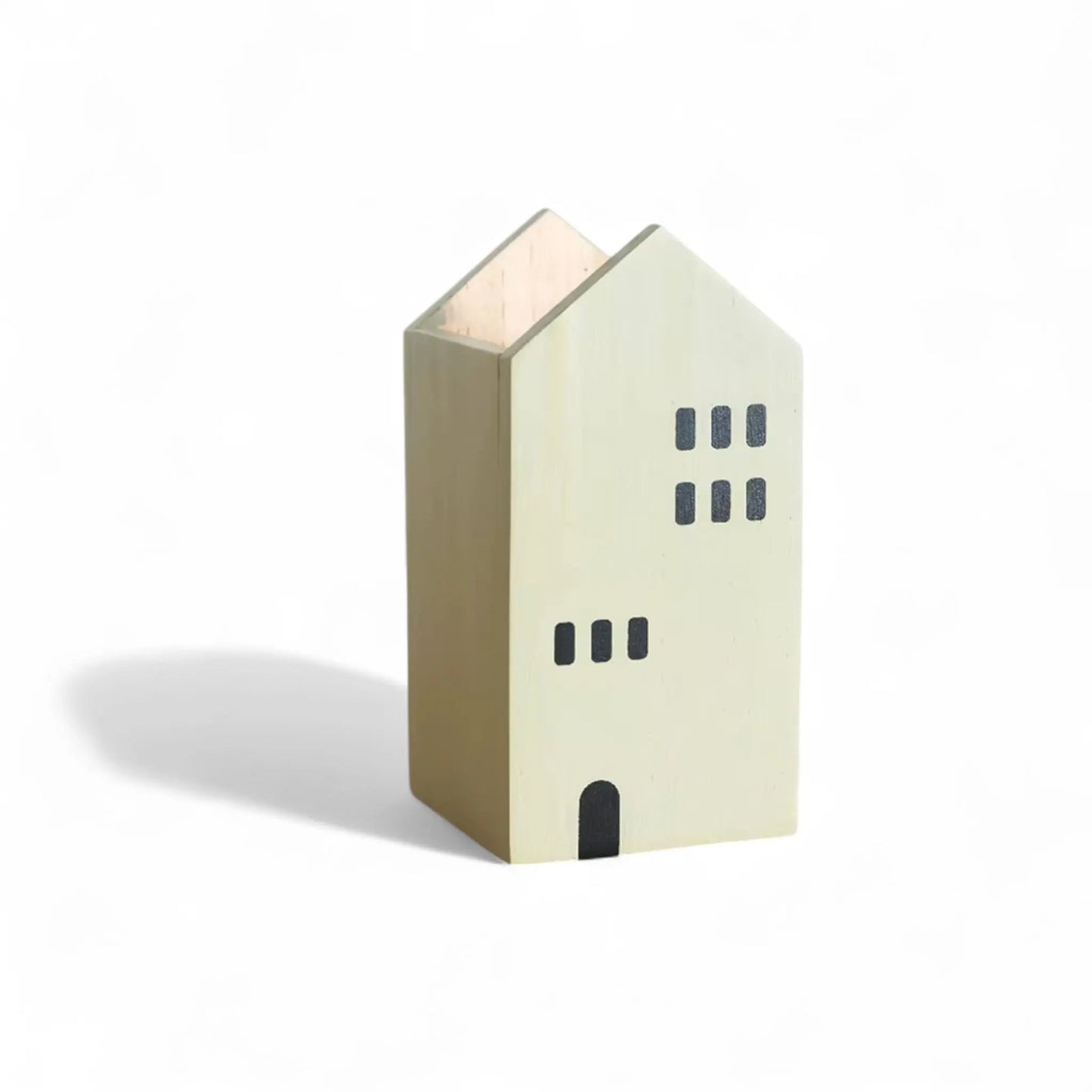 Cartoon house pencil holder – cute wooden pen & brush organizer Geniogoods