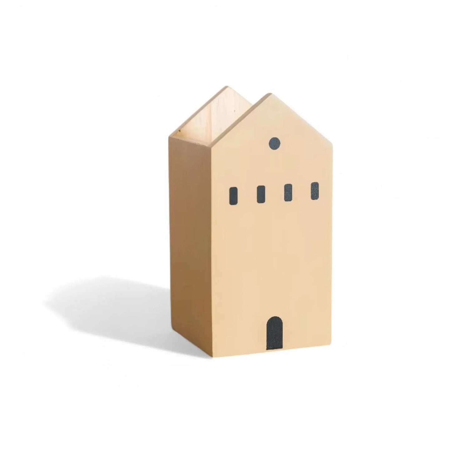 Cartoon house pencil holder – cute wooden pen & brush organizer Geniogoods