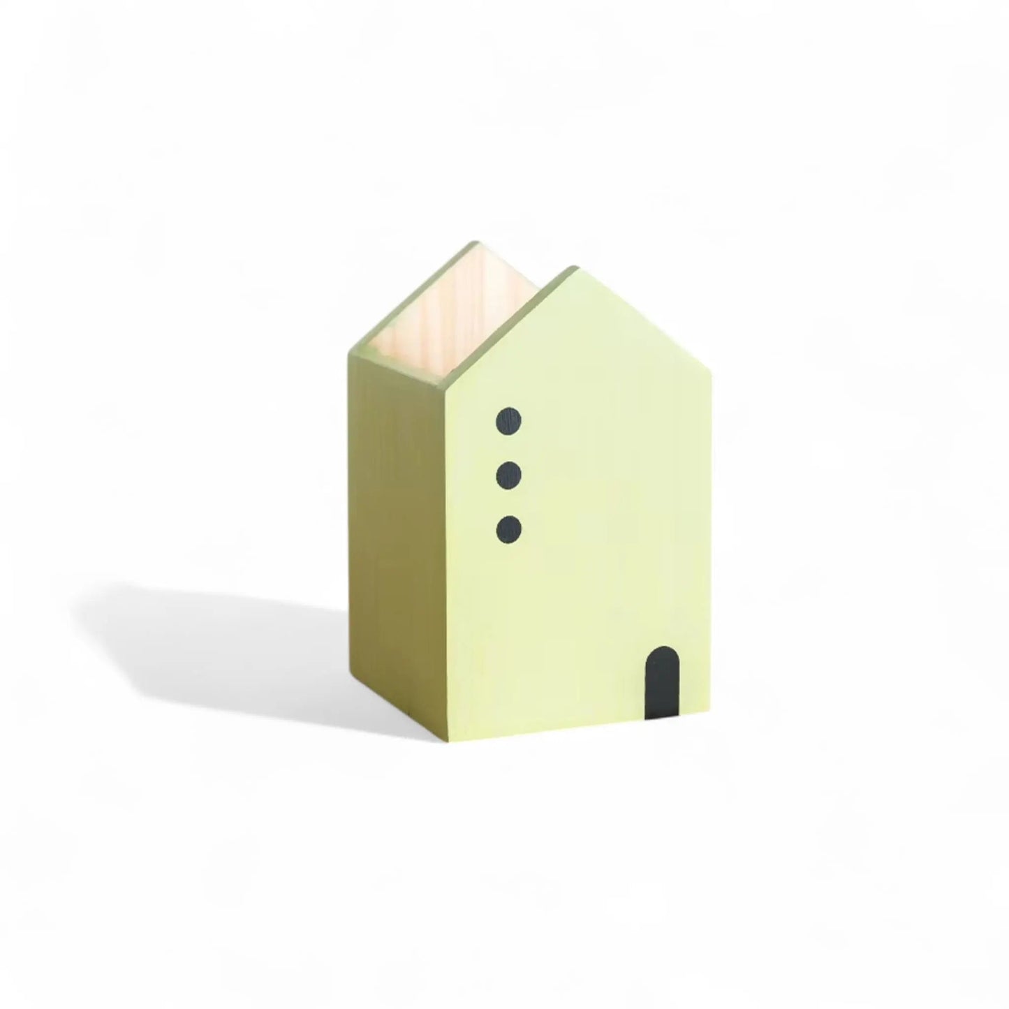 Cartoon house pencil holder – cute wooden pen & brush organizer Geniogoods