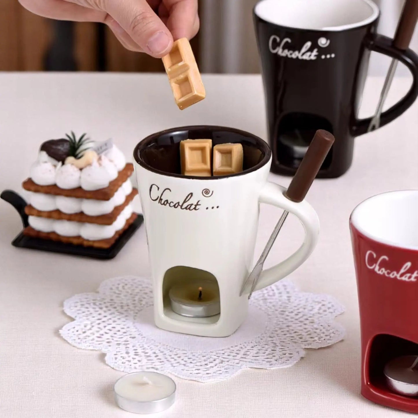 Ceramic Fondue Mug Set – Chocolate Melting Cup with Fork 🍫 Geniogoods