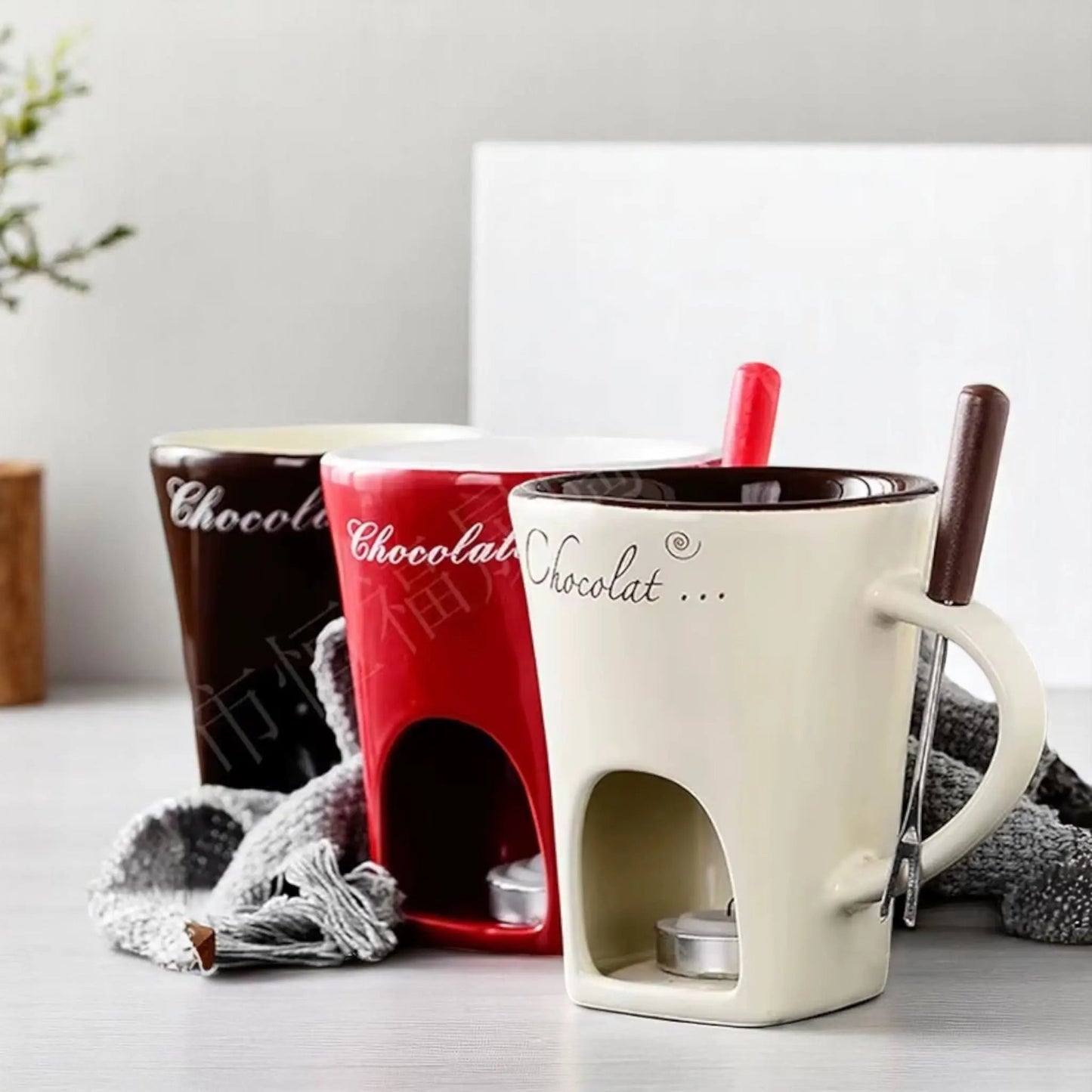 Ceramic Fondue Mug Set – Chocolate Melting Cup with Fork 🍫 Geniogoods