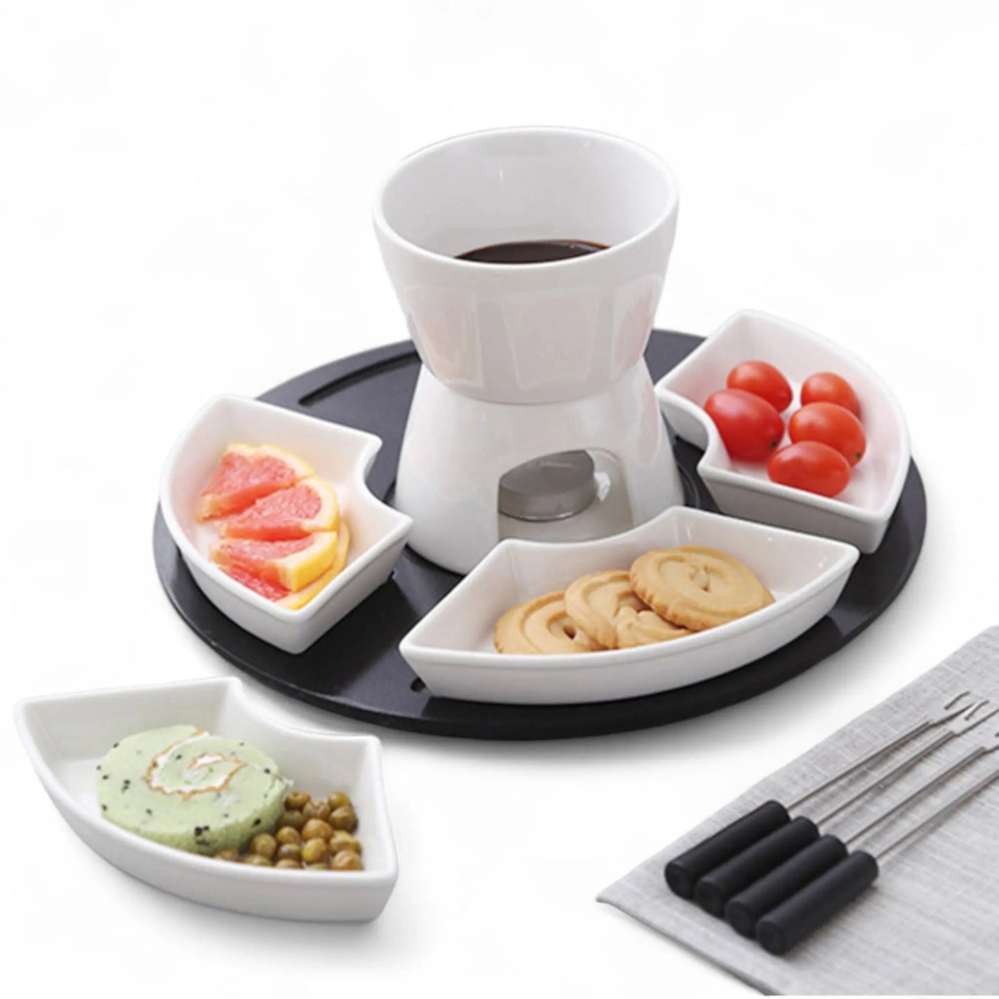 Ceramic Fondue Set for Chocolate – DIY Romantic Dessert Serving Kit Geniogoods