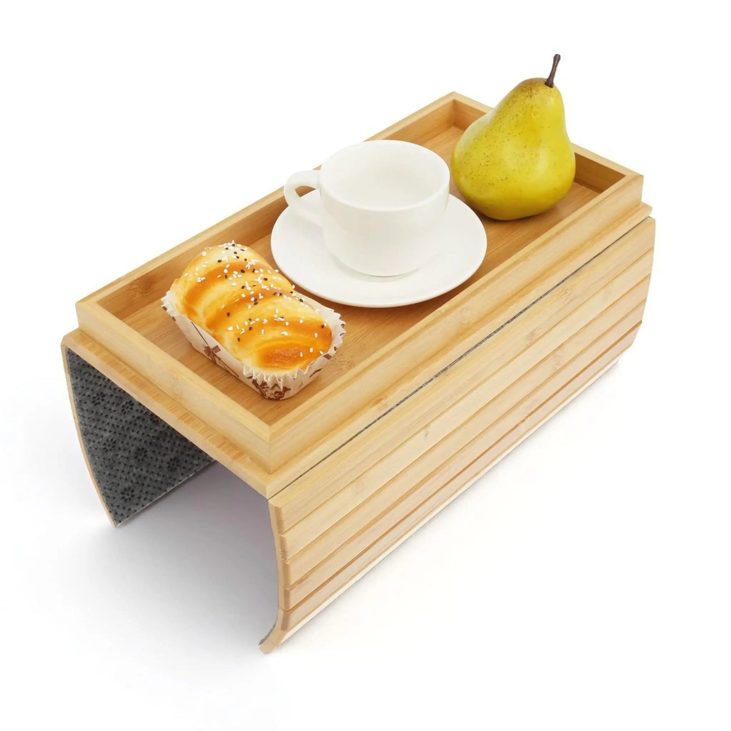 Couch cup holder bamboo tray – foldable sofa armrest tray with non-slip pad Geniogoods