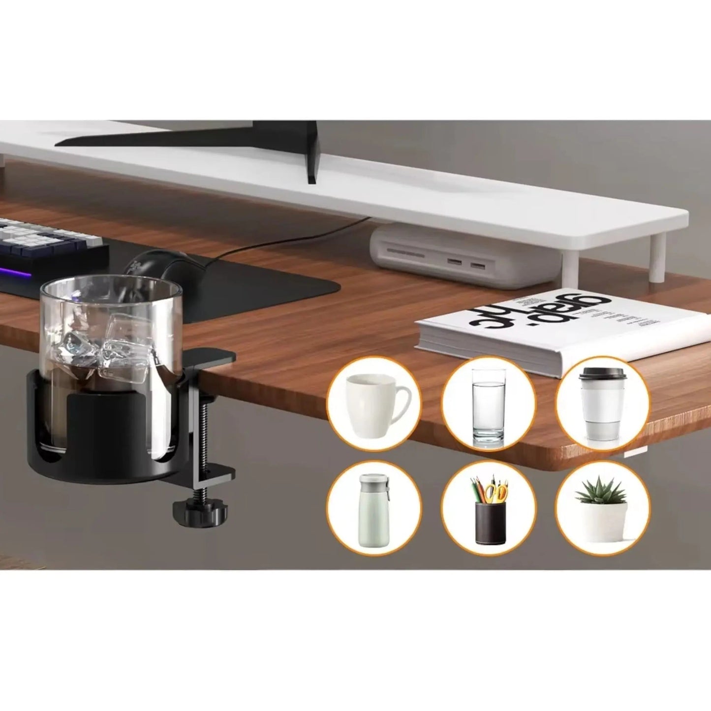 Desk Cup Holder – Adjustable Clamp-On Drink Holder for Mugs & Bottles Geniogoods