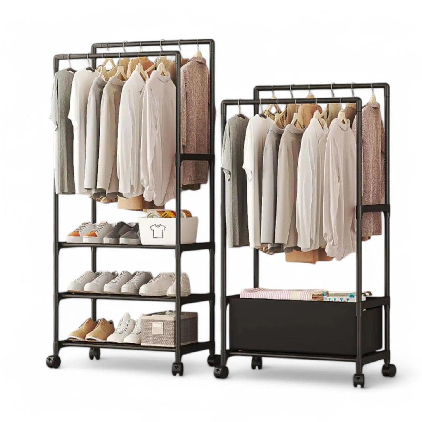 Double Rod Clothes Rack with Wheels – Heavy Duty & Space-Saving Geniogoods