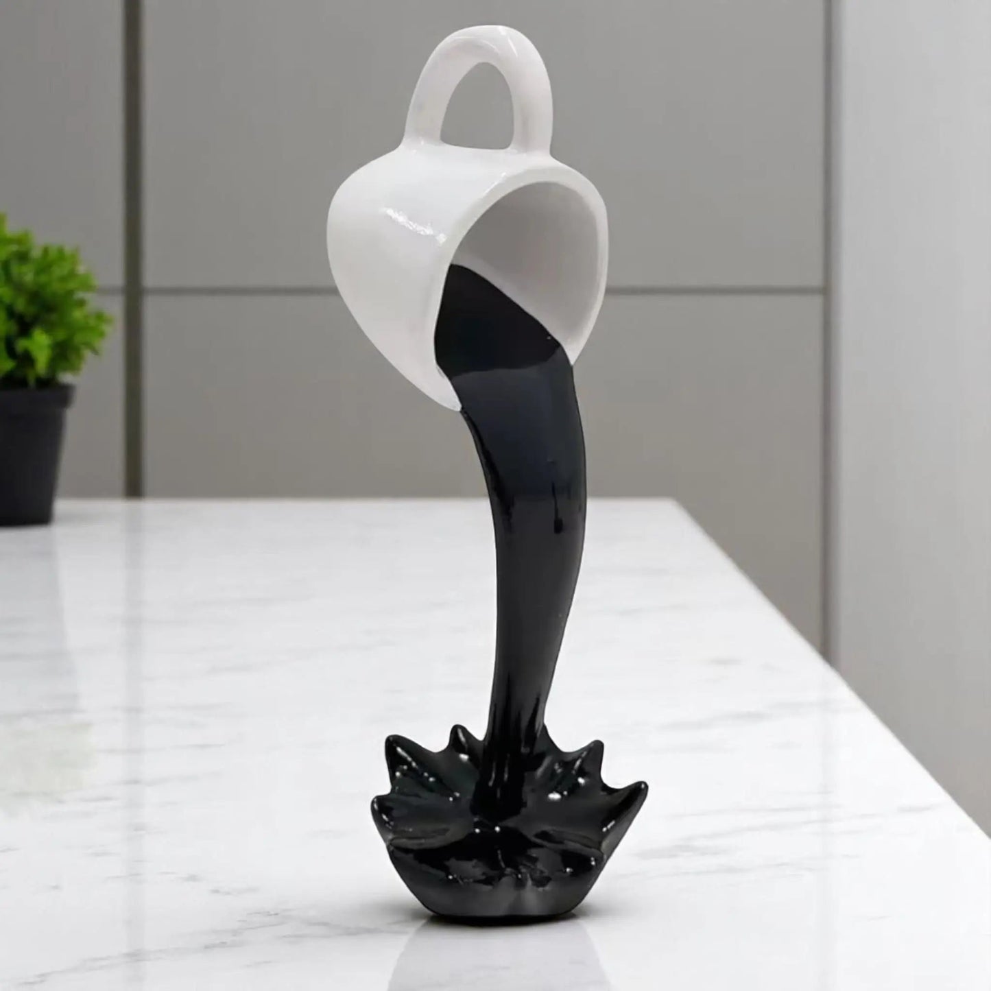 Floating Spilling Coffee Cup Sculpture – Gravity-Defying Coffee Decor Geniogoods