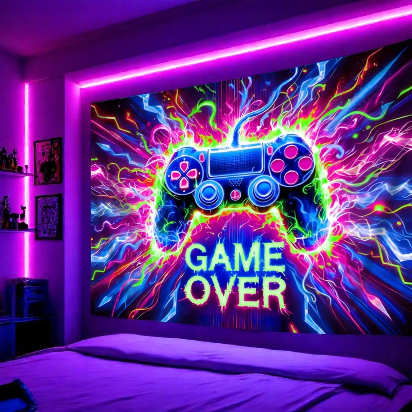 Fluorescent Gaming Wall Tapestry – UV Reactive Gamer Decor Geniogoods