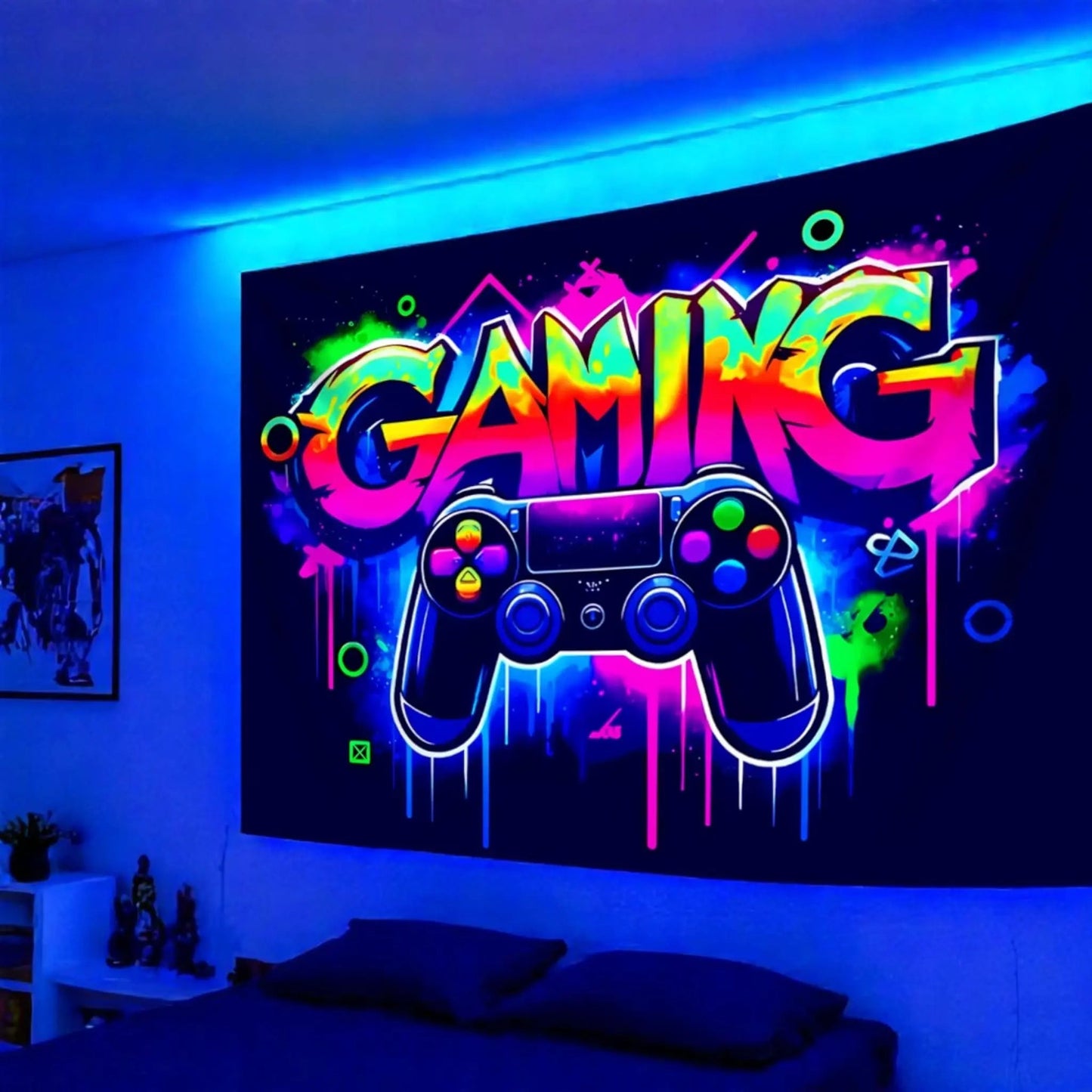 Fluorescent Gaming Wall Tapestry – UV Reactive Gamer Decor Geniogoods