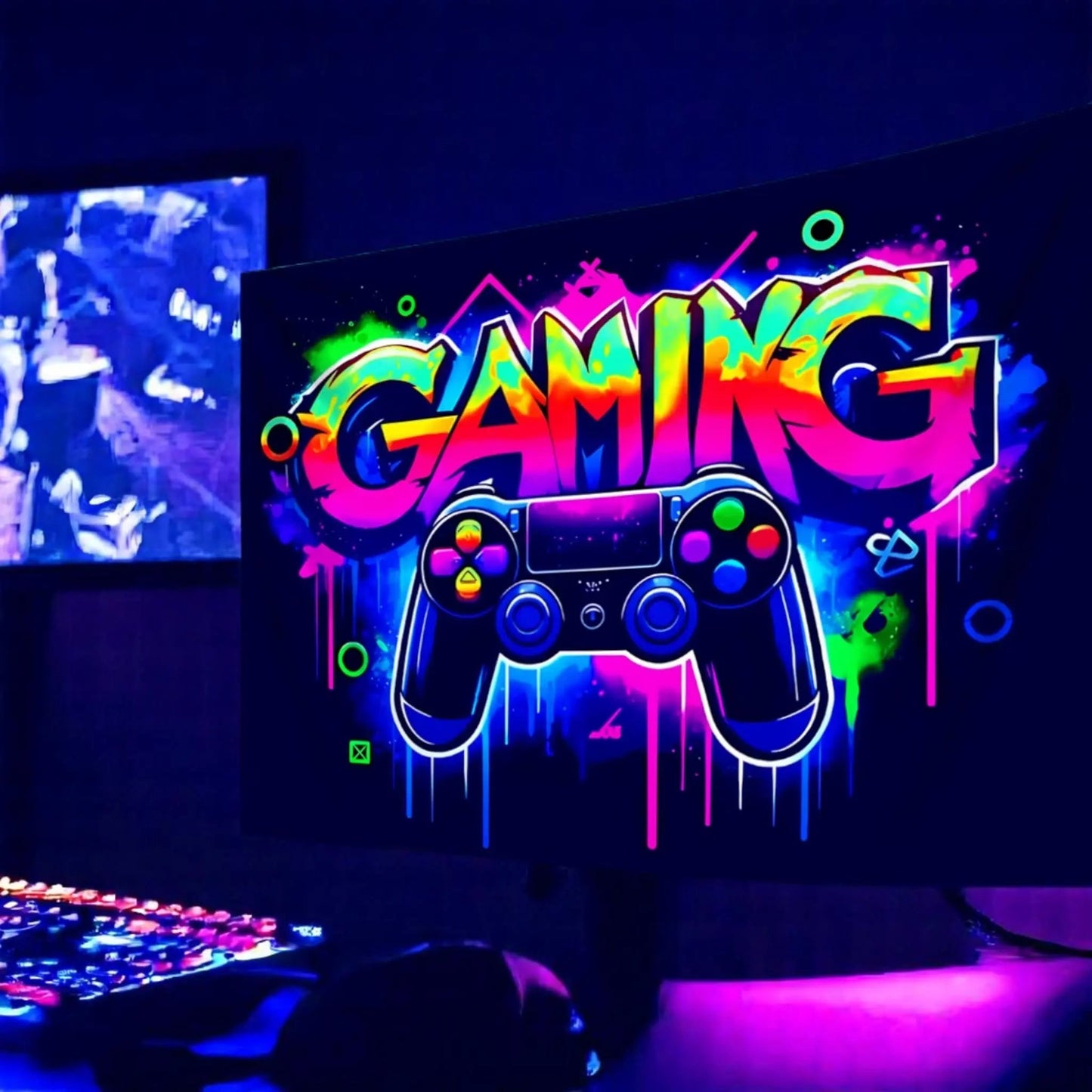 Fluorescent Gaming Wall Tapestry – UV Reactive Gamer Decor Geniogoods