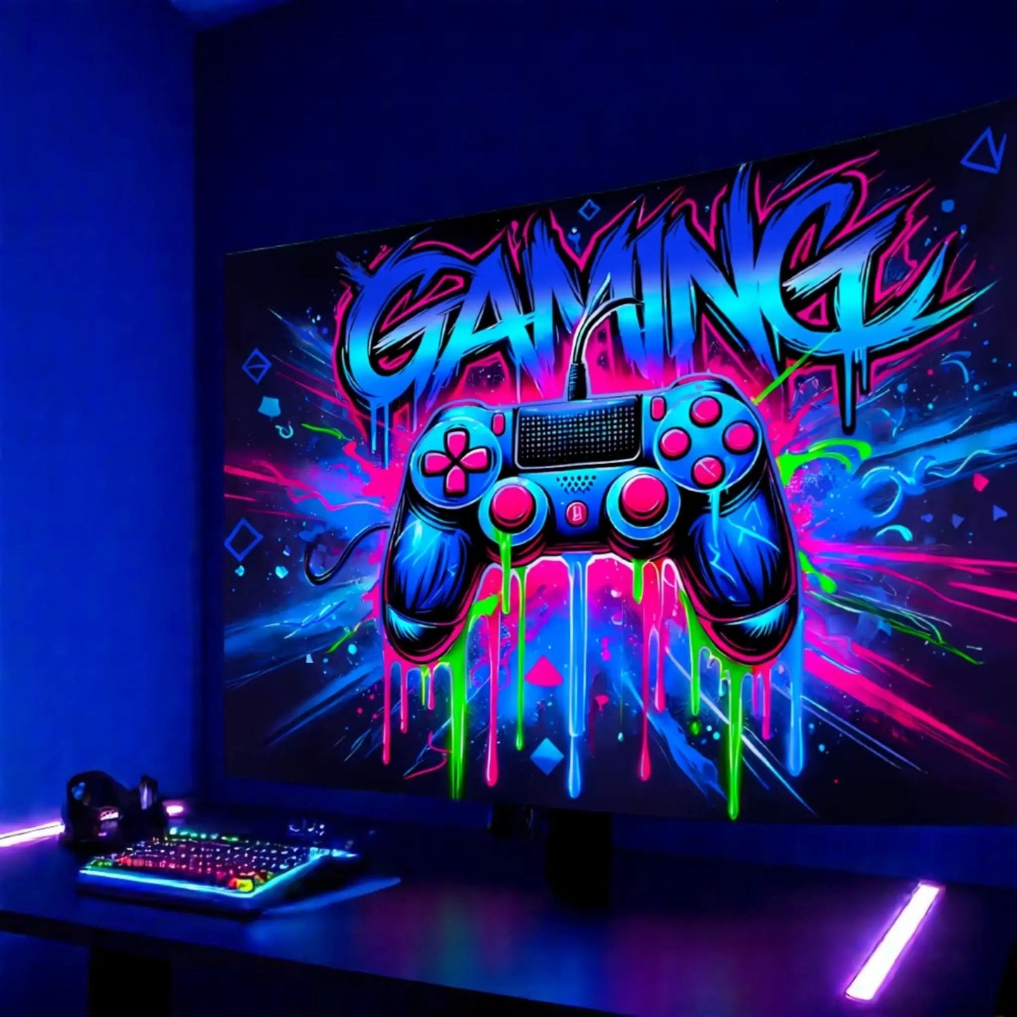 Fluorescent Gaming Wall Tapestry – UV Reactive Gamer Decor Geniogoods