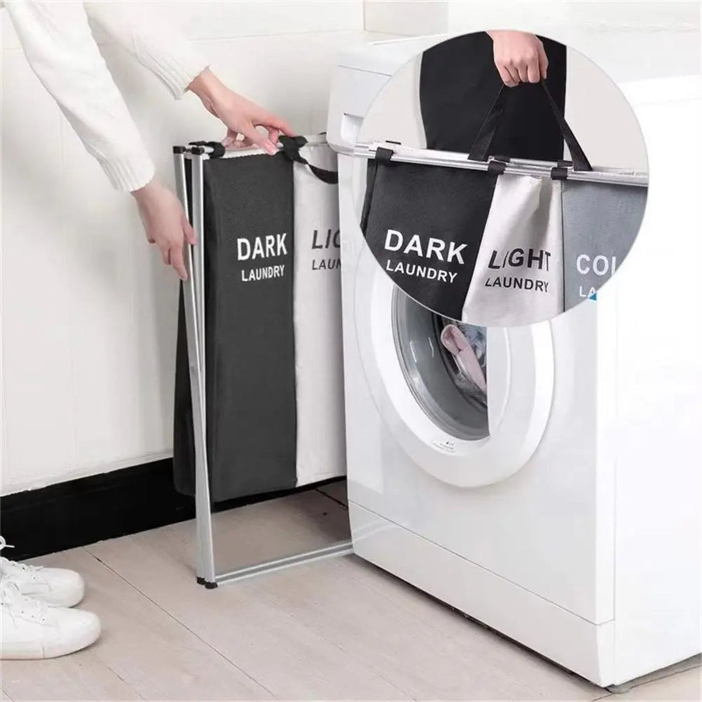 Foldable Laundry Basket - 3-Grid Waterproof Clothes Organizer