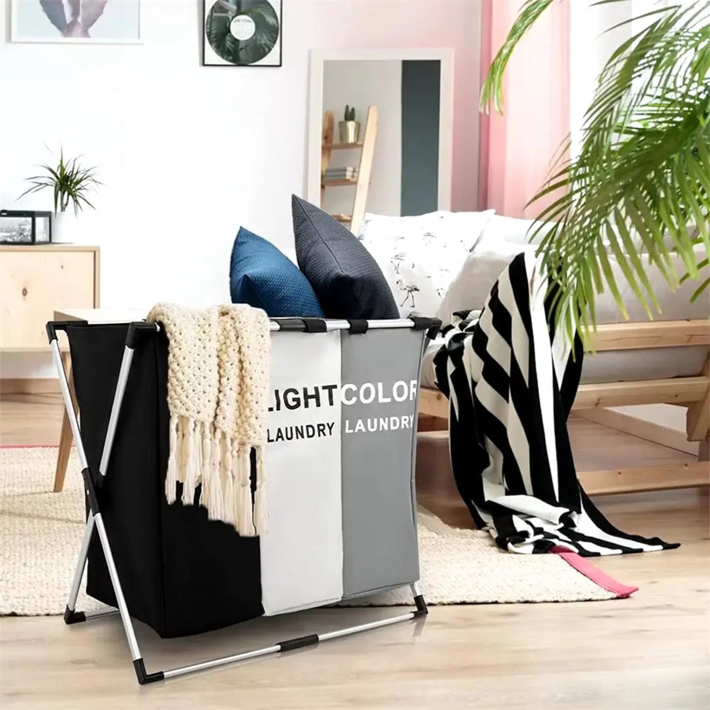 Foldable Laundry Basket - 3-Grid Waterproof Clothes Organizer