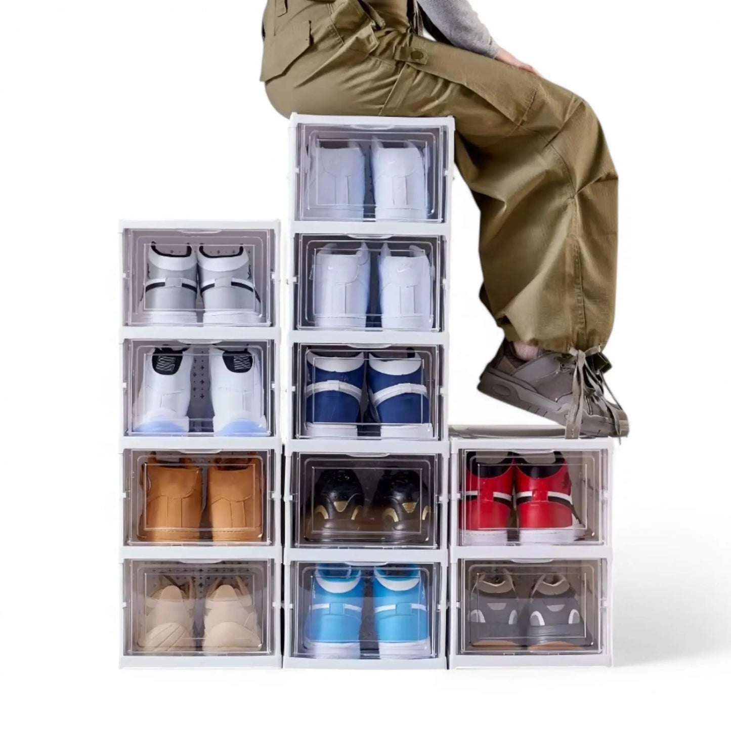 Foldable Stackable Shoe Box Organizer – Transparent, Dustproof & Modular Design Geniogoods