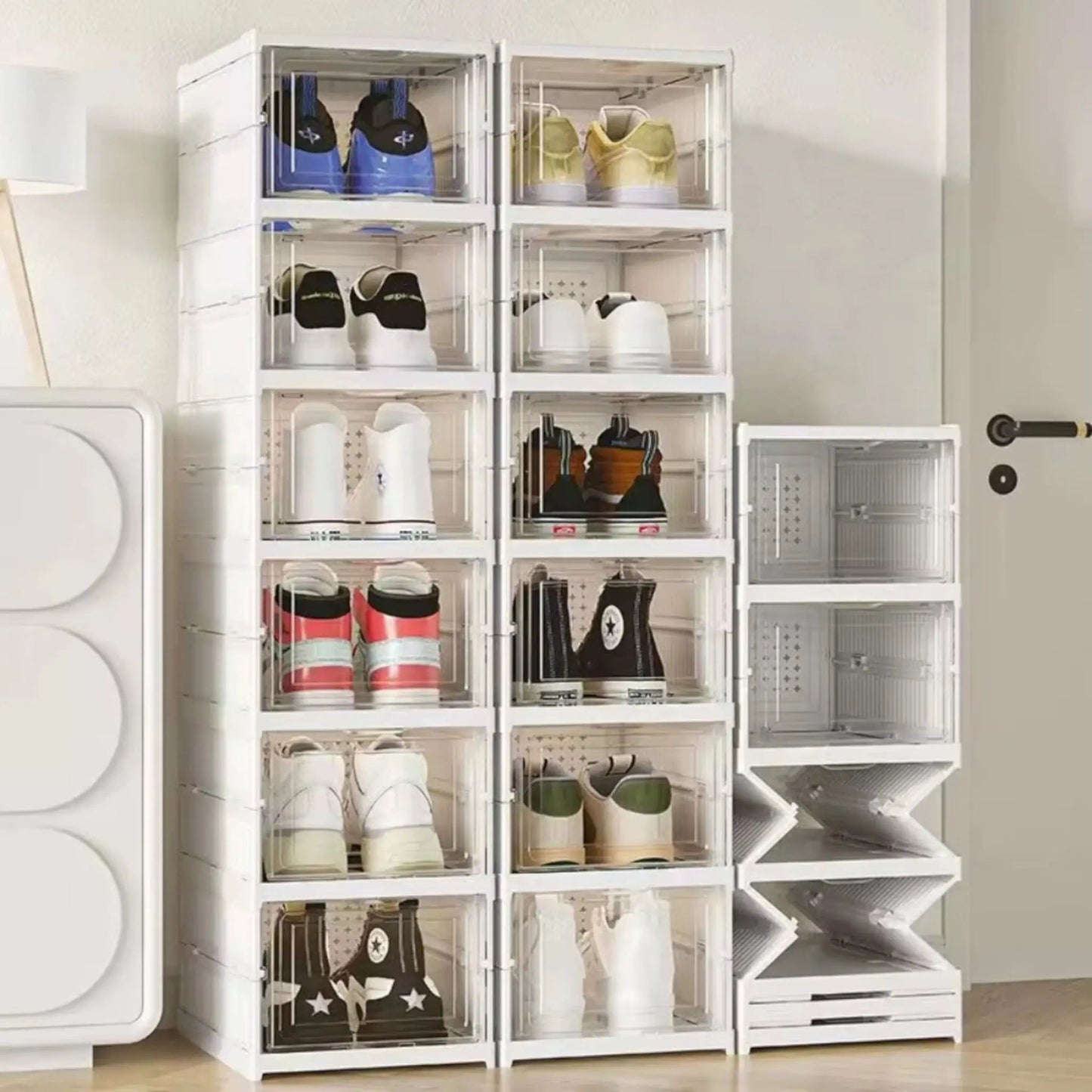 Foldable Stackable Shoe Box Organizer – Transparent, Dustproof & Modular Design Geniogoods